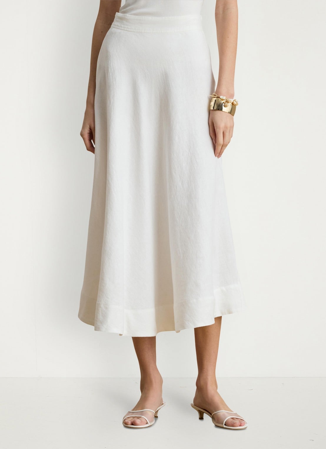 Ralph Lauren Midi rok van linnen - detail 3 wit