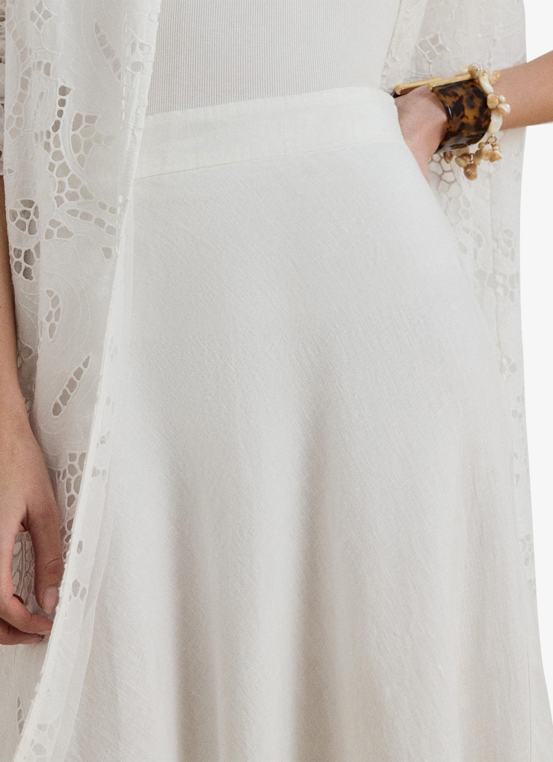Ralph Lauren Midi rok van linnen - detail 4 wit