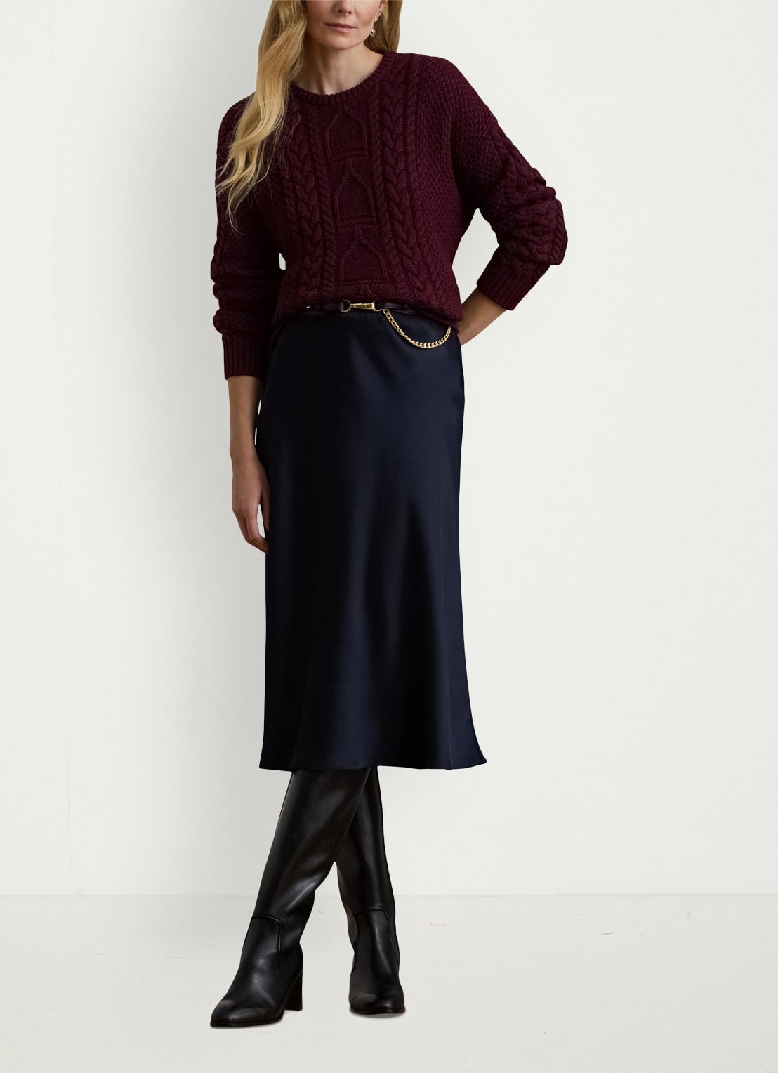 Ralph Lauren Midi rok van satijn - voorkant 3 blauw