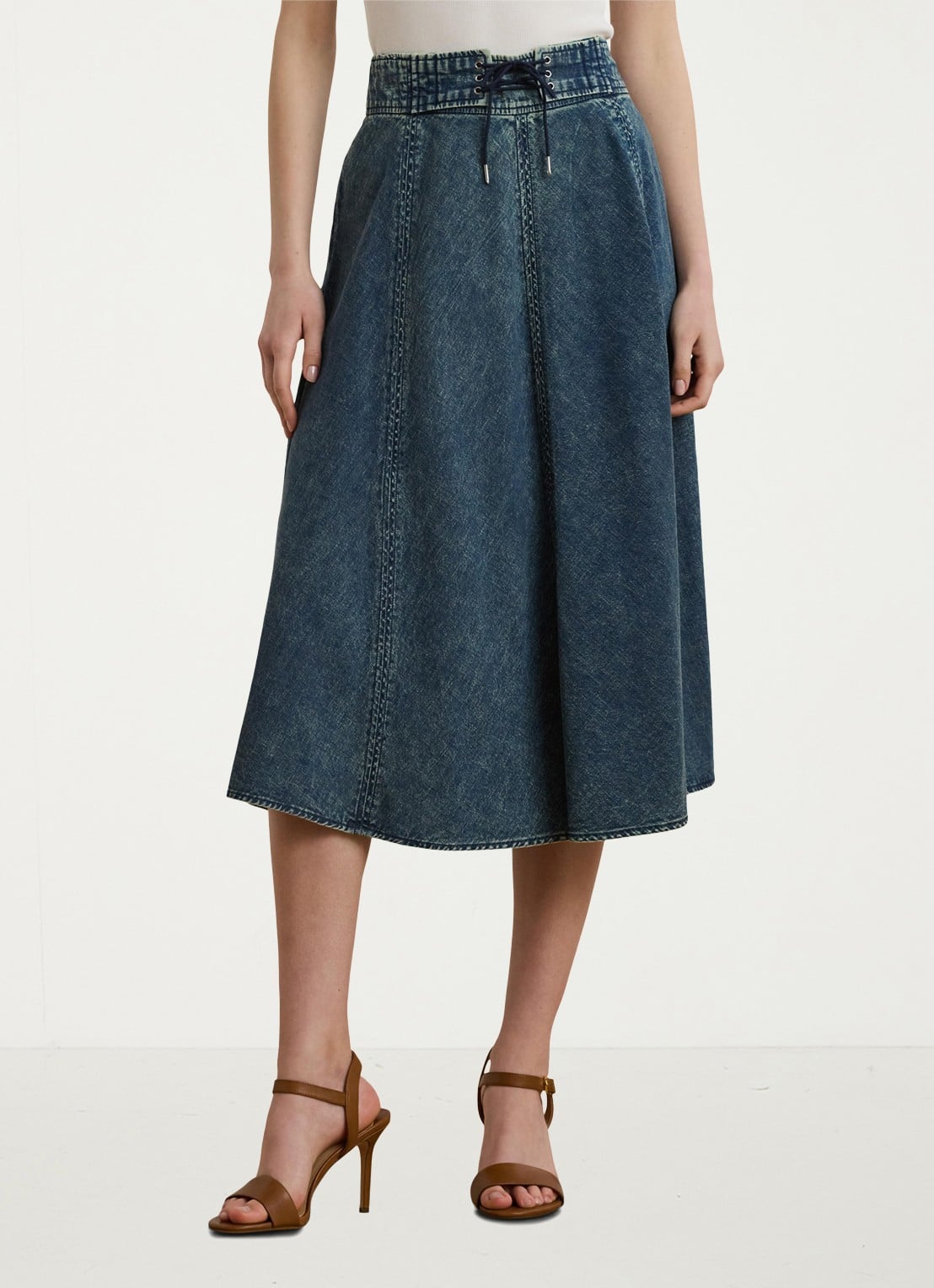 Ralph Lauren Midi spijkerrok met trekkoord - detail 4 denim