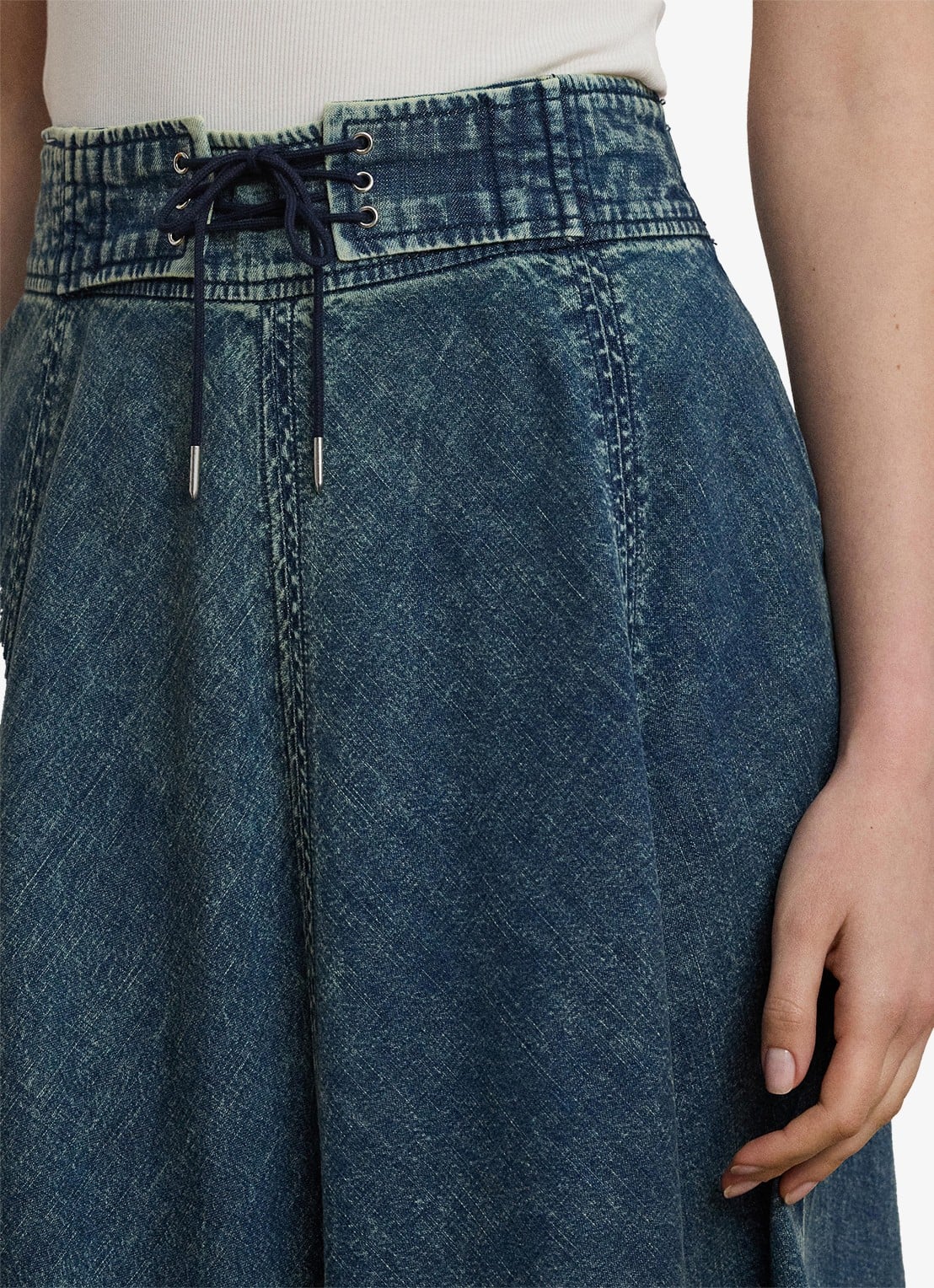 Ralph Lauren Midi spijkerrok met trekkoord - detail 5 denim