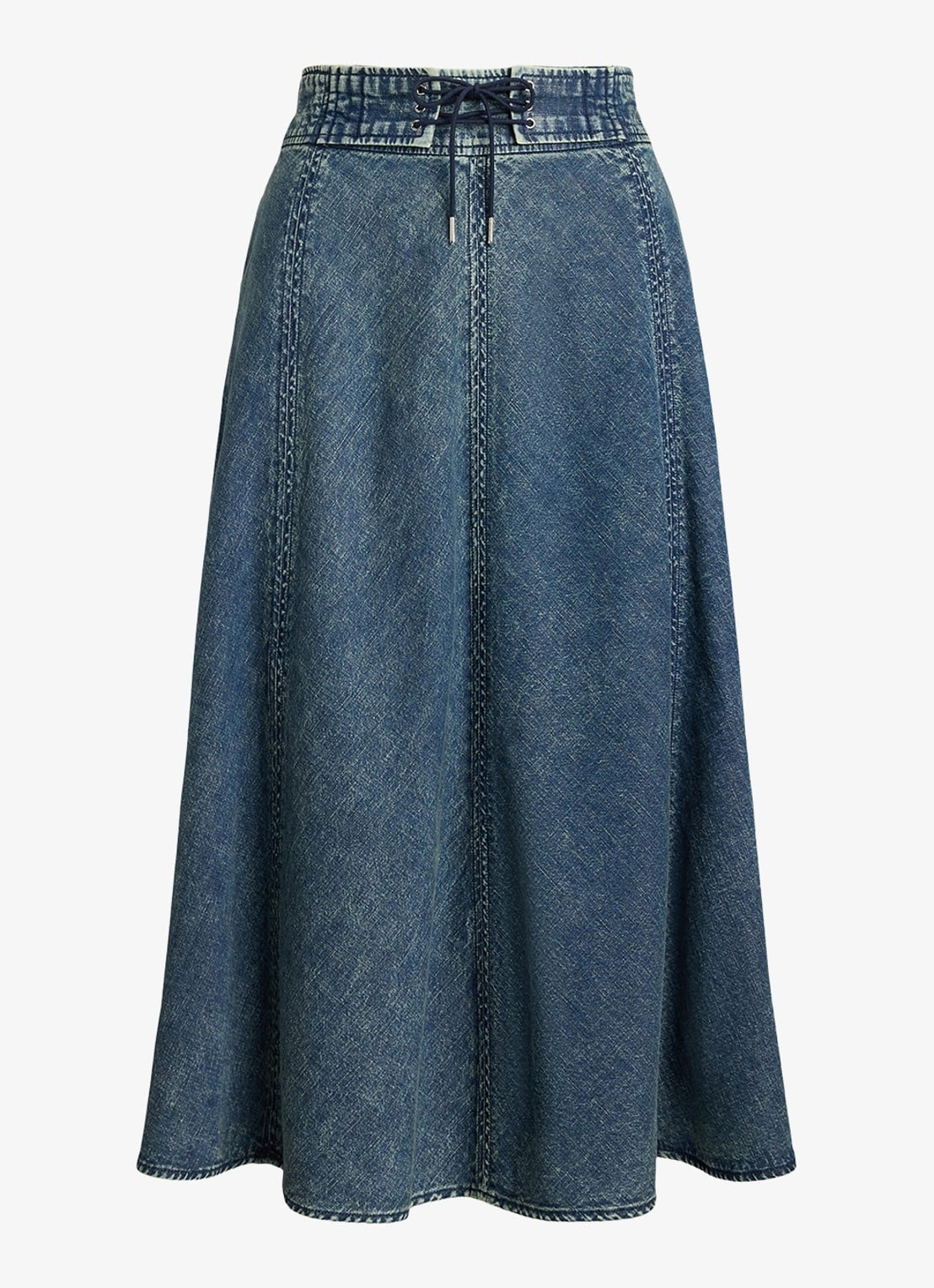 Ralph Lauren Midi spijkerrok met trekkoord - voorkant 2 denim
