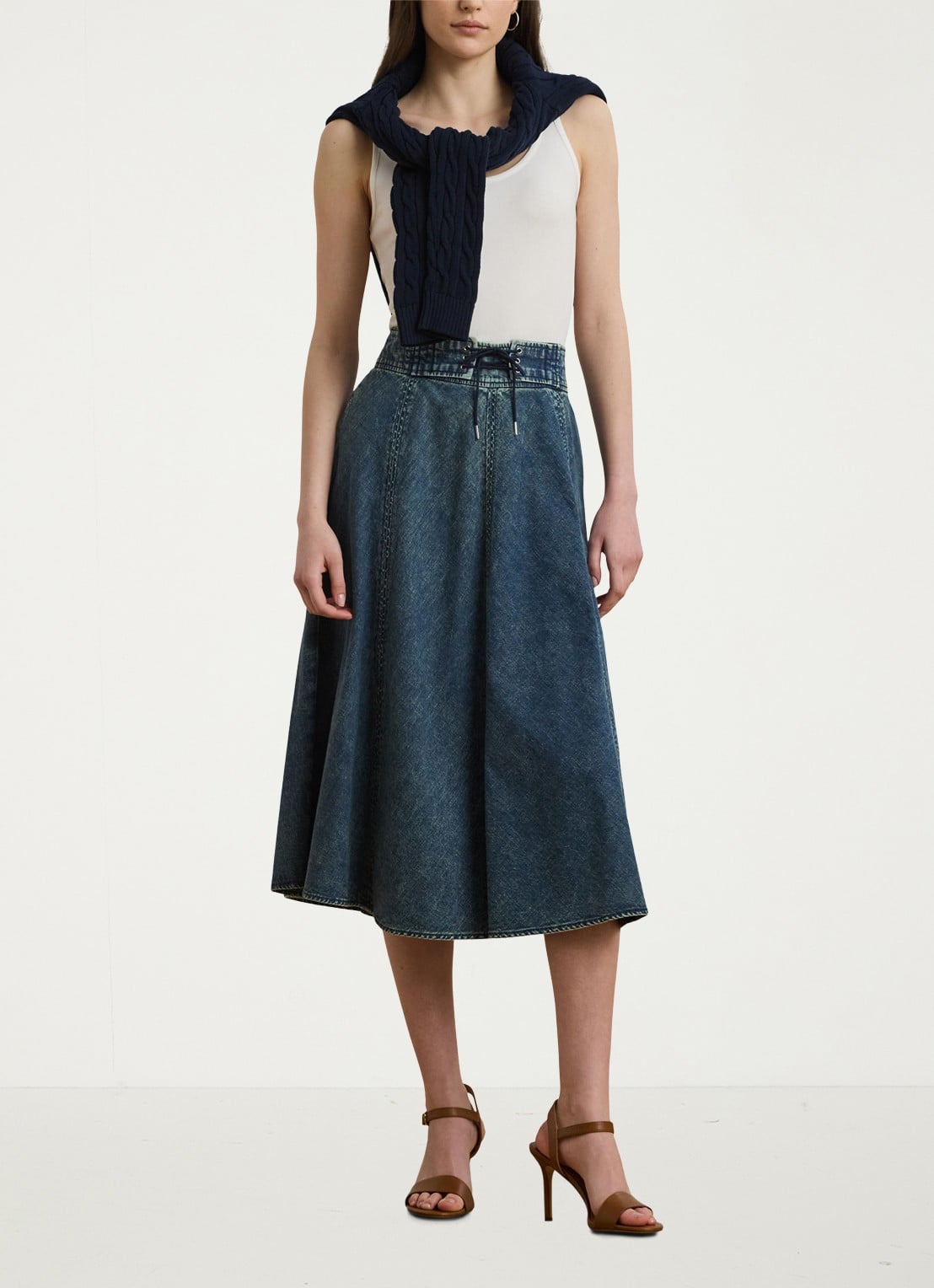 Ralph Lauren Midi spijkerrok met trekkoord - voorkant 3 denim