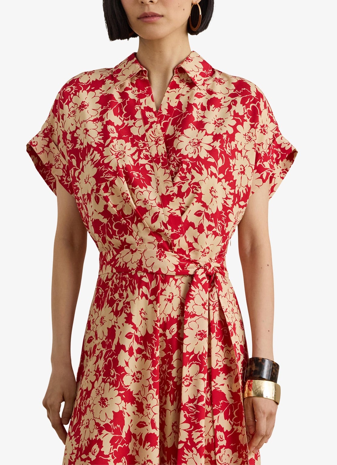 Ralph Lauren Midi tuniekjurk met bloemenprint - detail red tan / rood