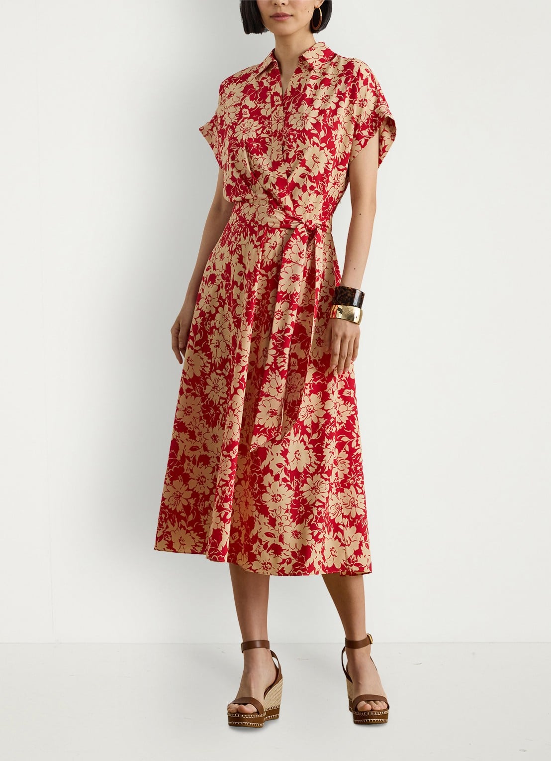 Ralph Lauren Midi tuniekjurk met bloemenprint - voorkant 4 red tan / rood