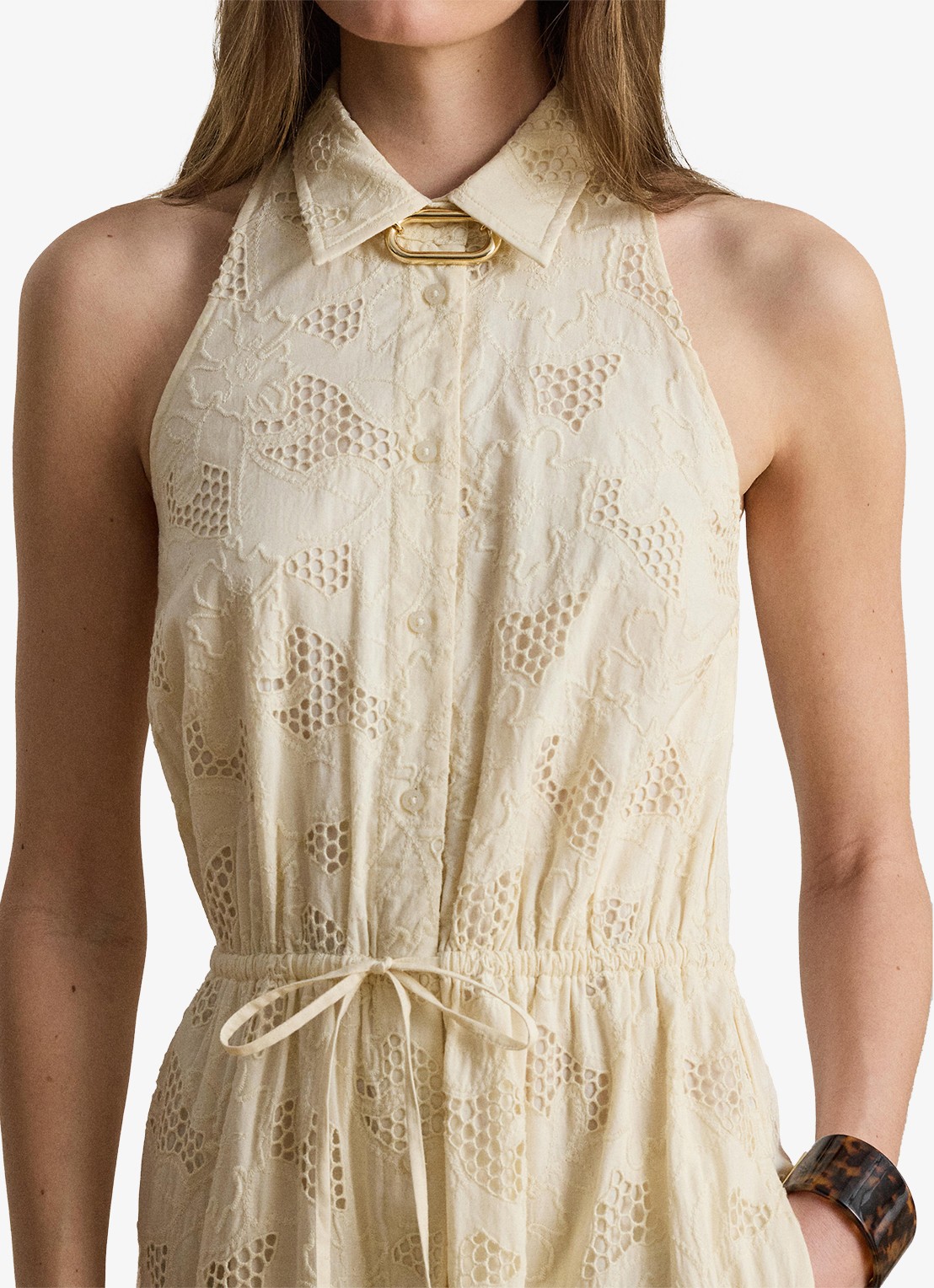 Ralph Lauren Midi tuniekjurk met broderie - detail creme
