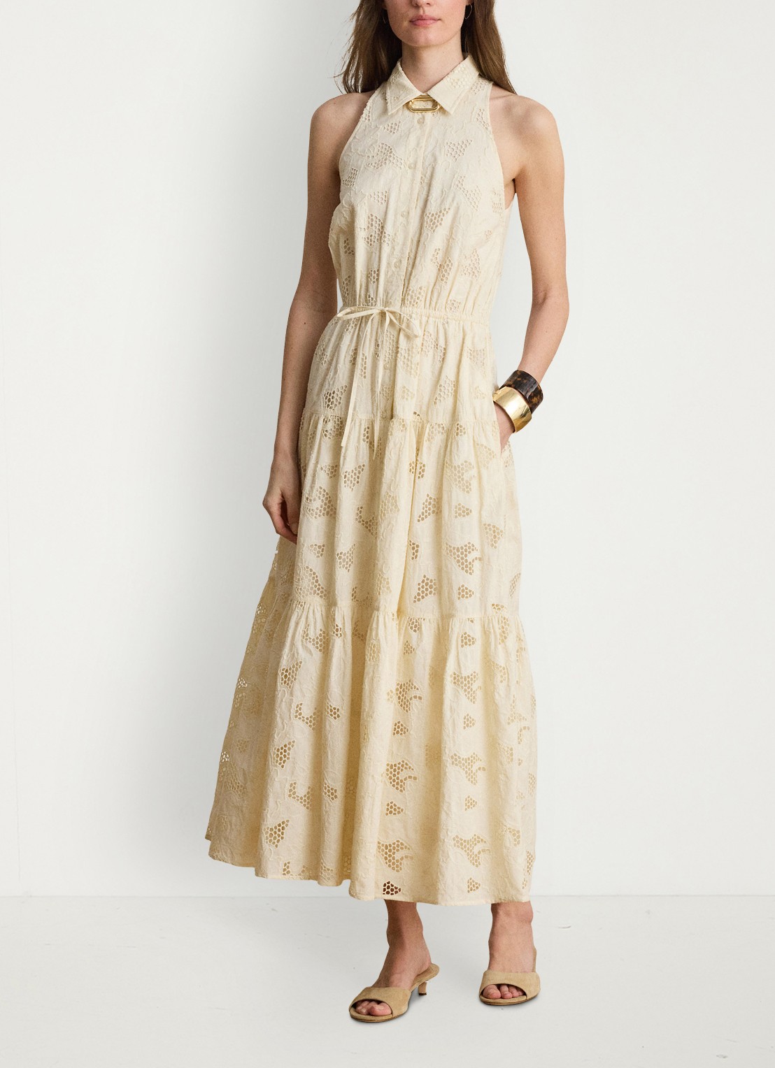 Ralph Lauren Midi tuniekjurk met broderie - voorkant 4 creme