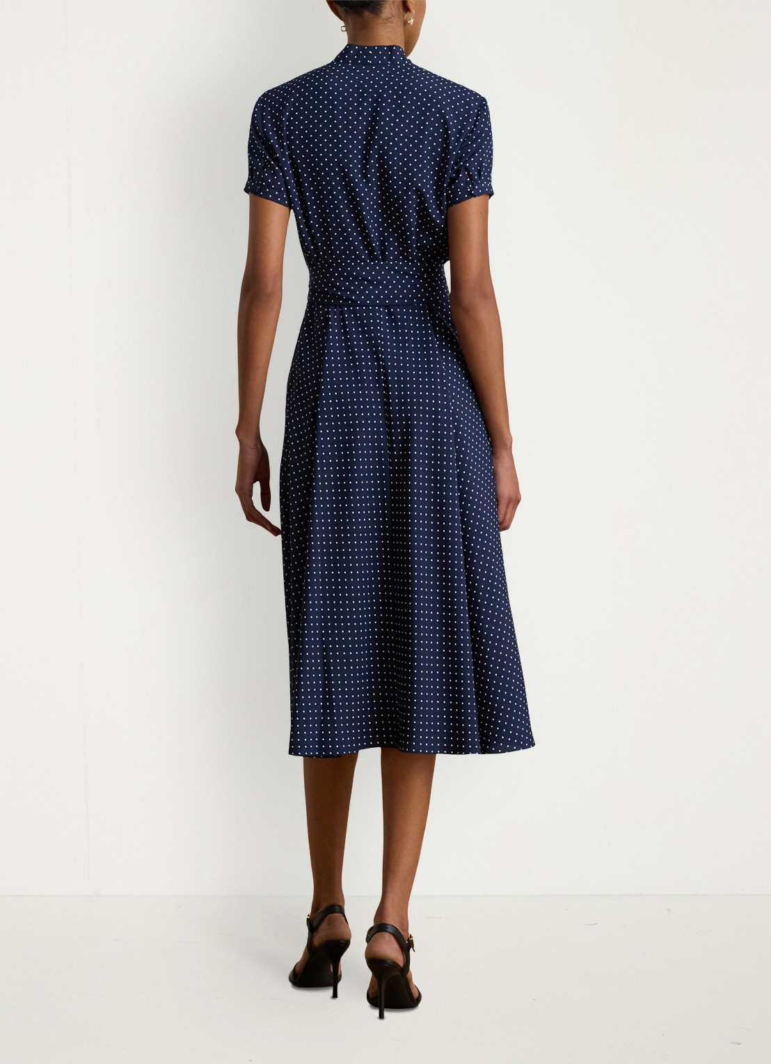 Ralph Lauren Midi tuniekjurk met stippenprint en ceintuur - achterkant 2 donkerblauw