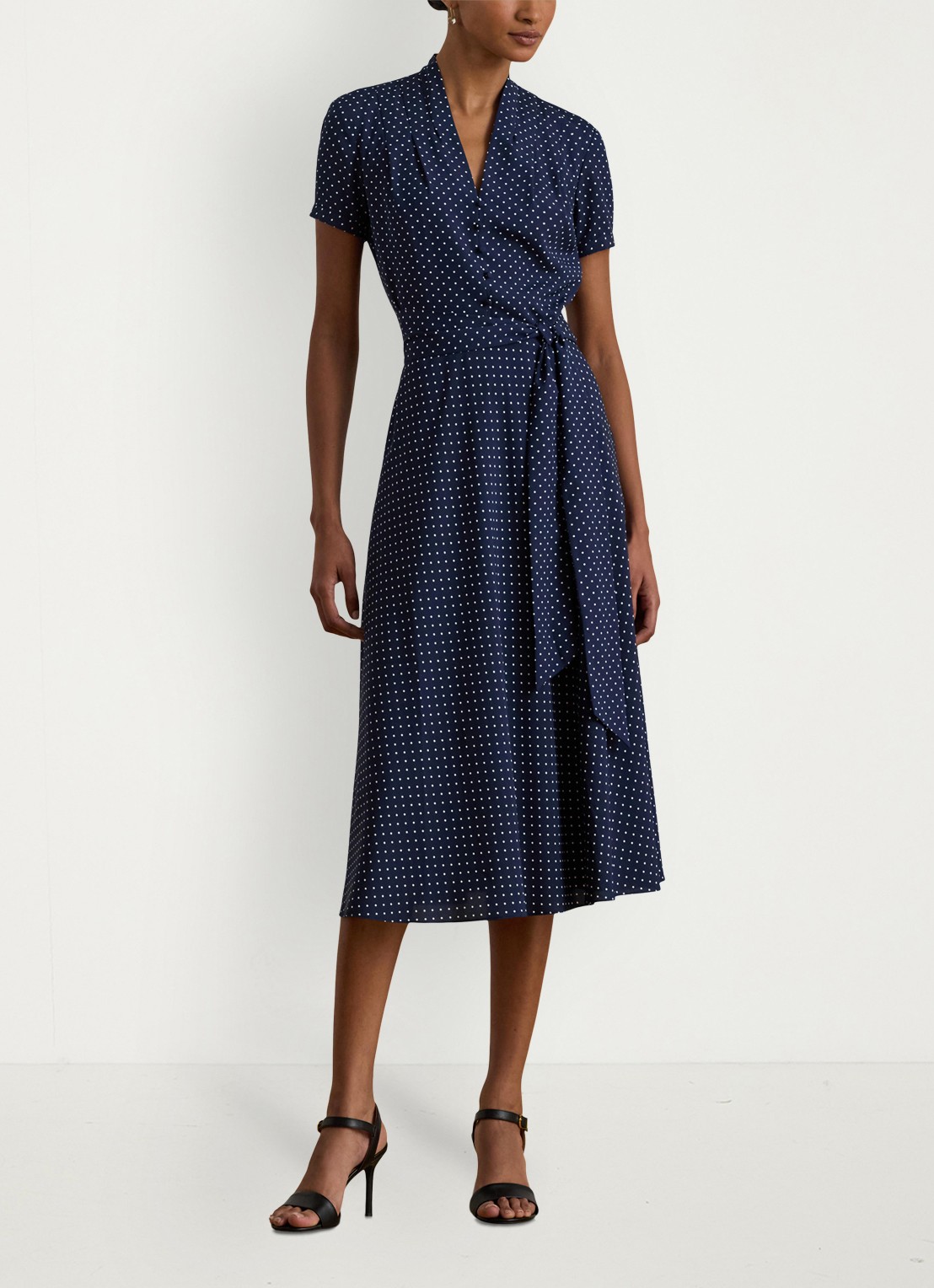 Ralph Lauren Midi tuniekjurk met stippenprint en ceintuur - detail 3 donkerblauw