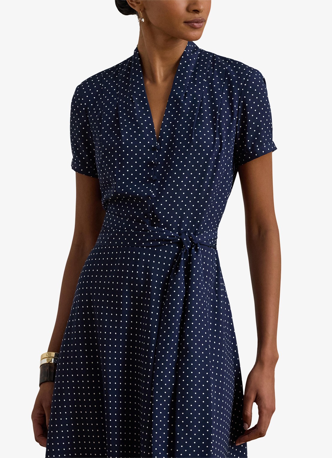 Ralph Lauren Midi tuniekjurk met stippenprint en ceintuur - detail 4 donkerblauw