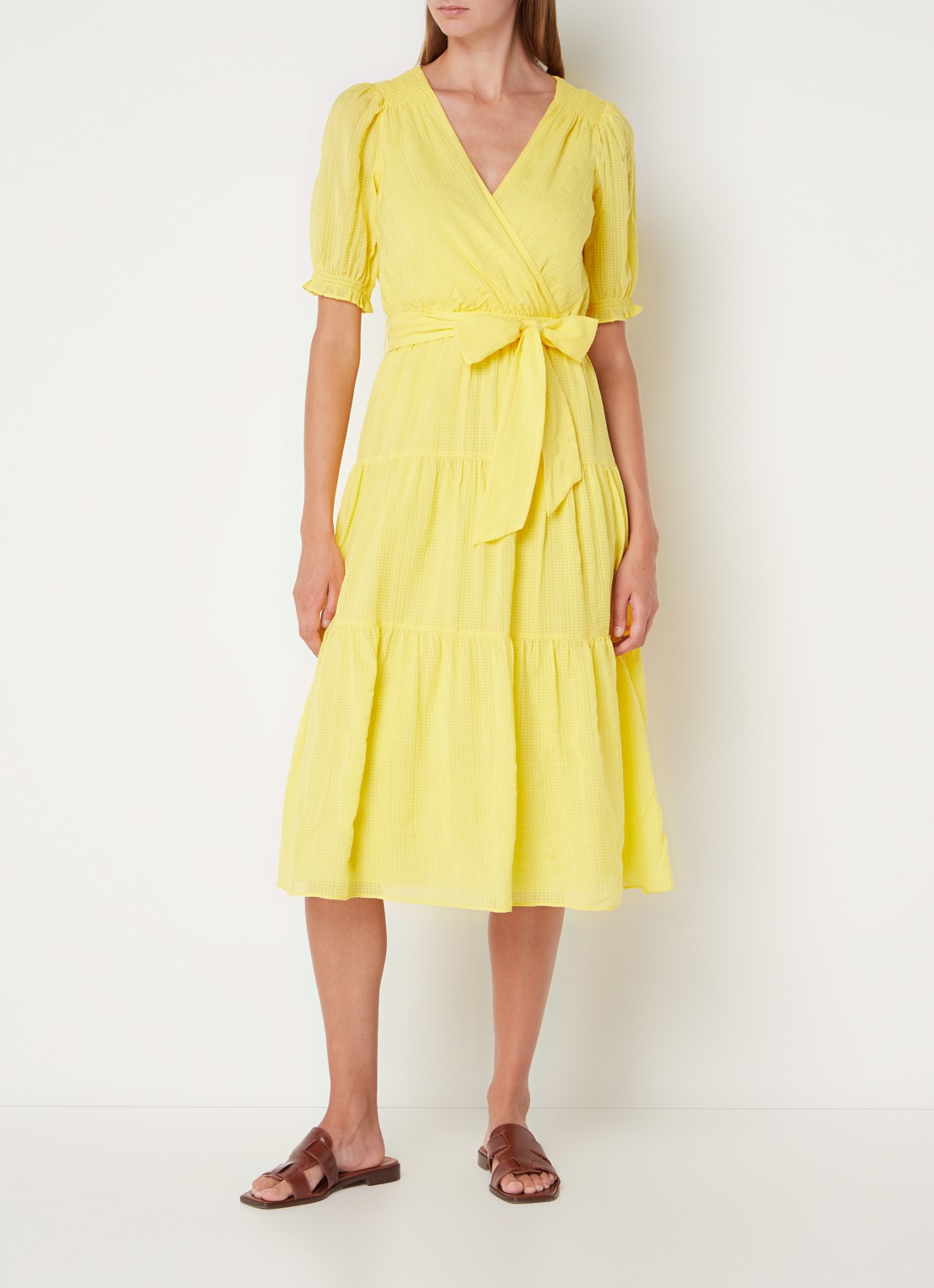 Ralph Lauren Midi tuniekjurk met structuur en strikceintuur - detail 2 geel