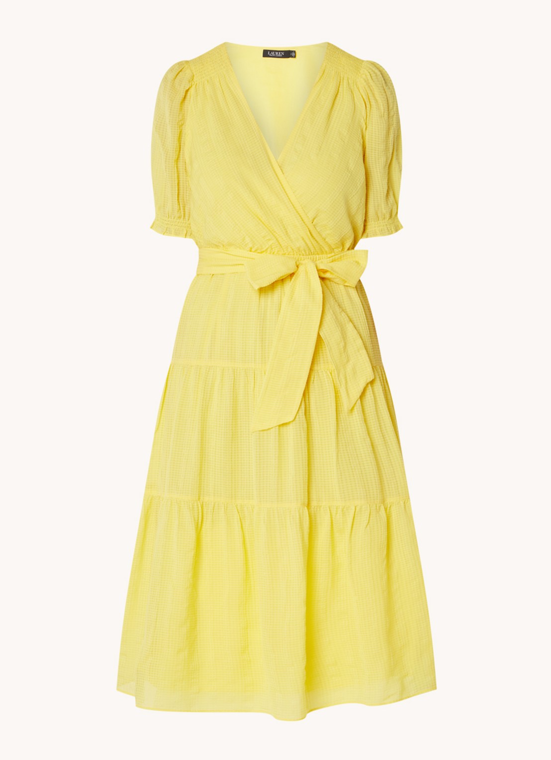 Ralph Lauren Midi tuniekjurk met structuur en strikceintuur - voorkant 3 geel