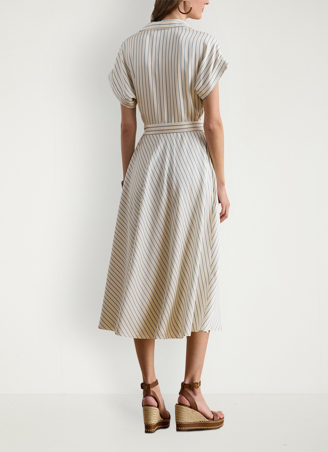Ralph Lauren Midi wikkeljurk met streepprint - achterkant cream blue / creme