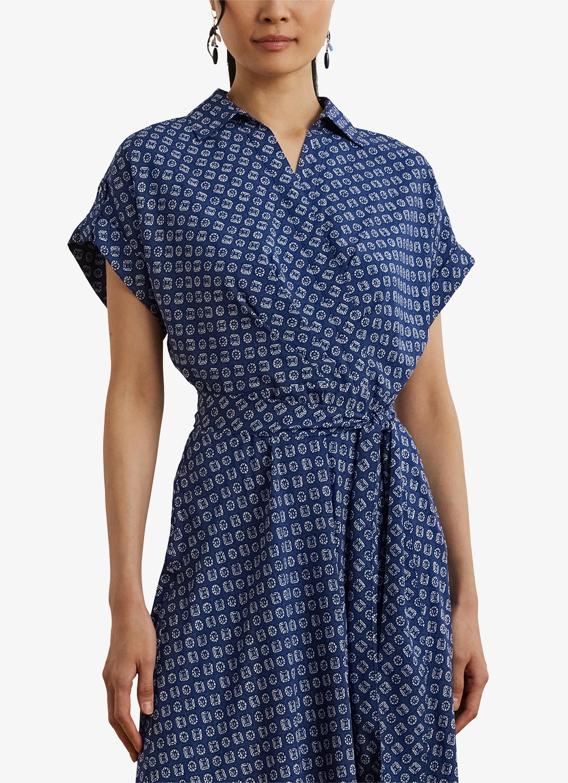 Ralph Lauren Midi wikkeljurk met strikceintuur en print - detail 4 blauw