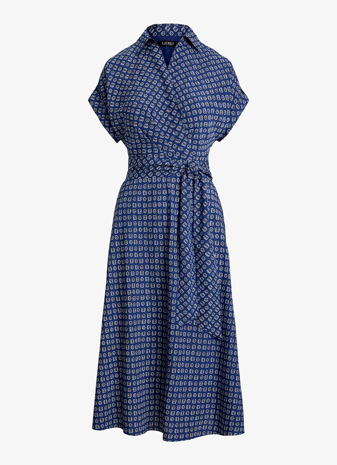 Ralph Lauren Midi wikkeljurk met strikceintuur en print - voorkant 2 blauw