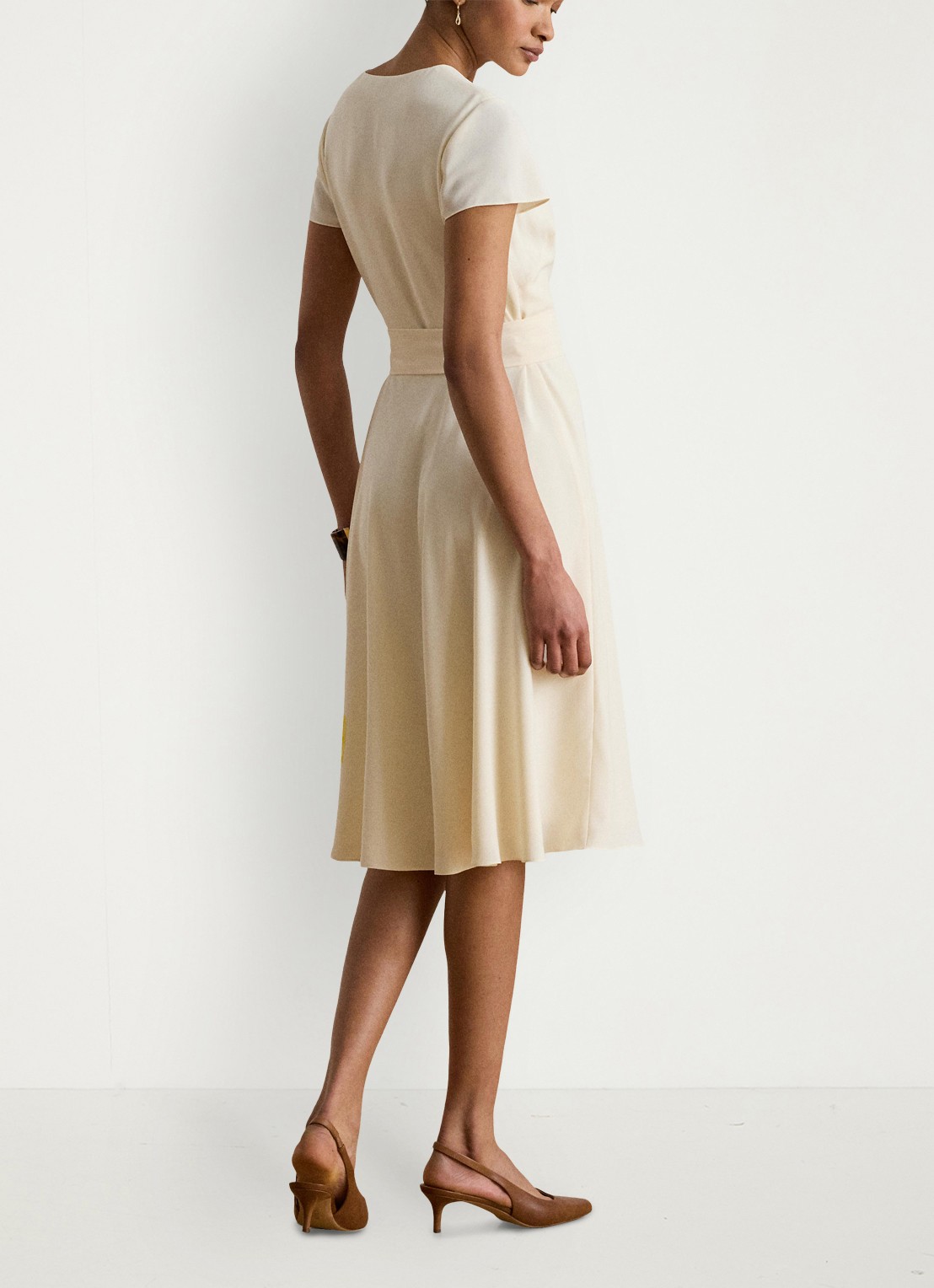 Ralph Lauren Midi wikkeljurk met strikceintuur - achterkant 2 creme