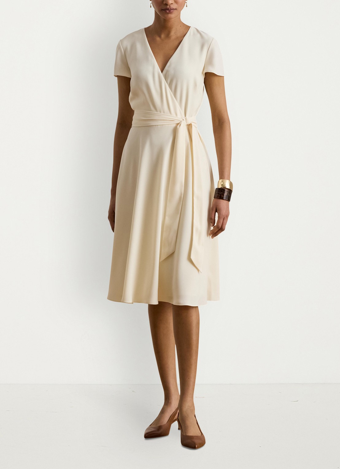 Ralph Lauren Midi wikkeljurk met strikceintuur - detail 3 creme