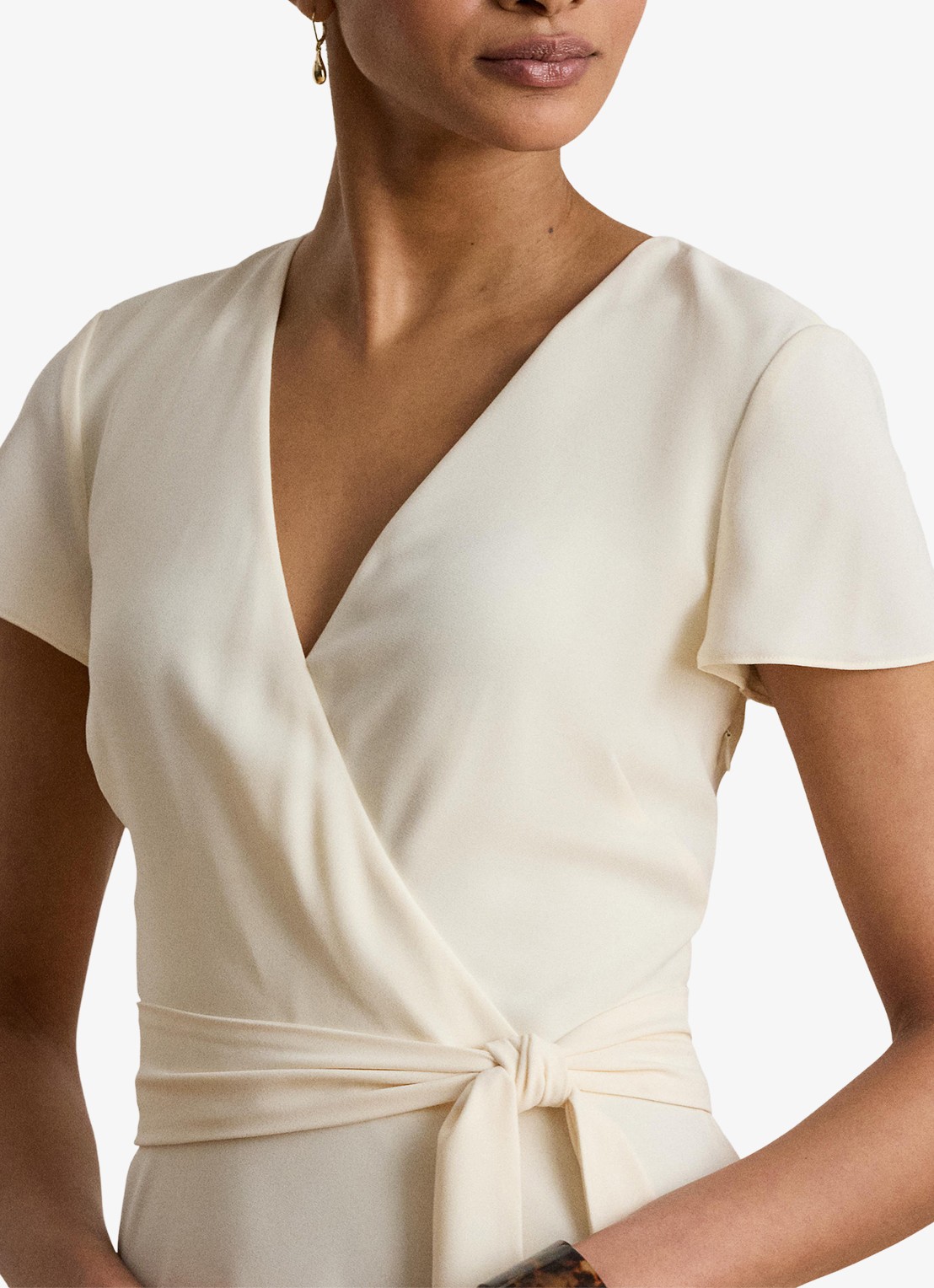 Ralph Lauren Midi wikkeljurk met strikceintuur - detail 4 creme