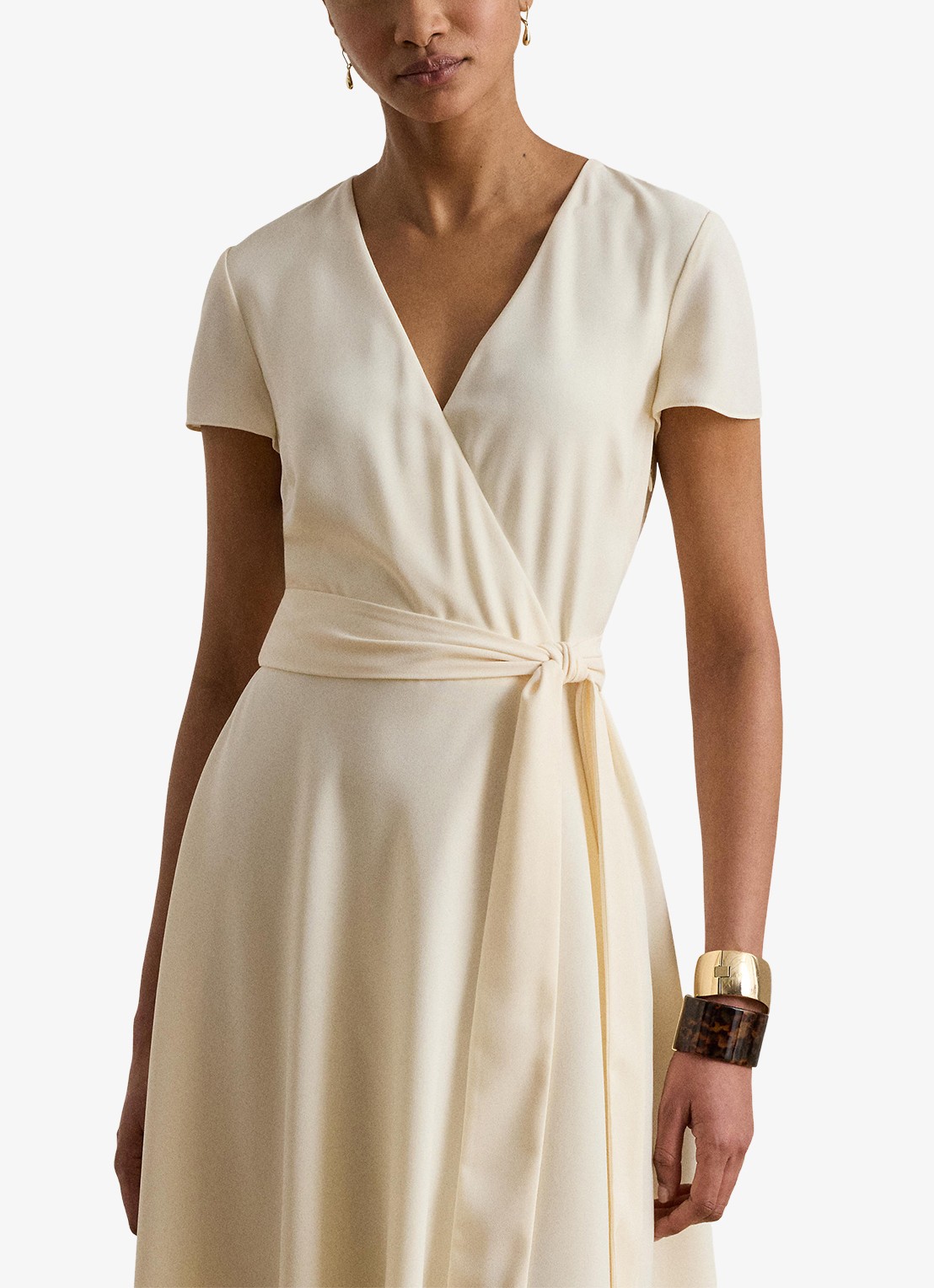 Ralph Lauren Midi wikkeljurk met strikceintuur - detail 5 creme