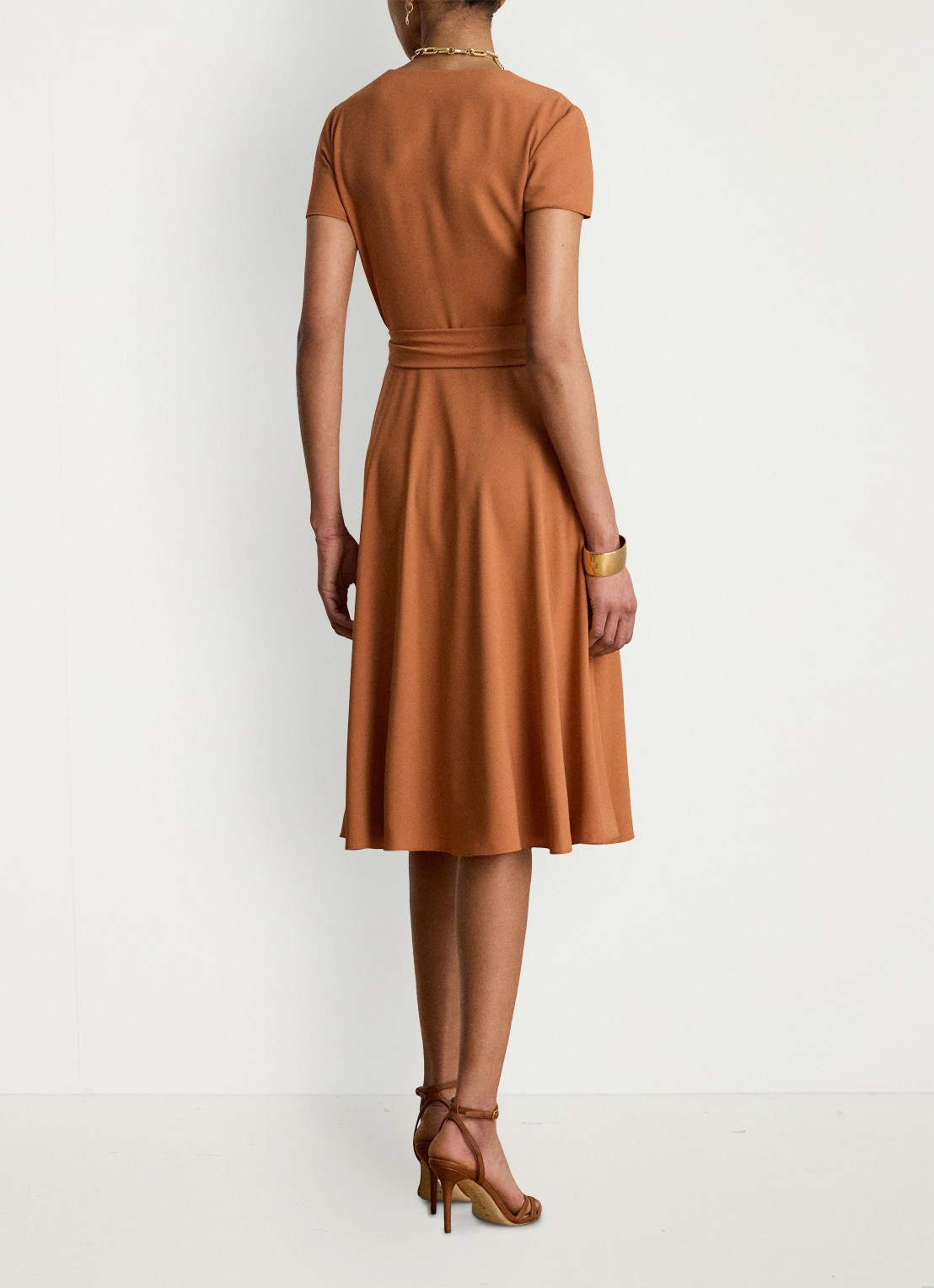 Ralph Lauren Midi wikkeljurk met strikceintuur - achterkant red terracotta / rood
