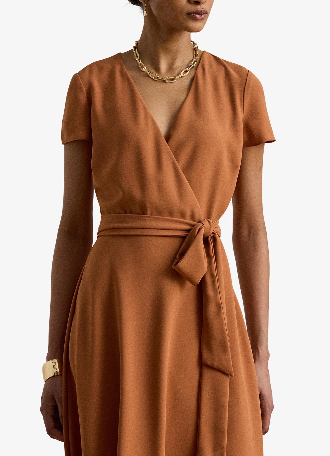 Ralph Lauren Midi wikkeljurk met strikceintuur - detail 3 red terracotta / rood