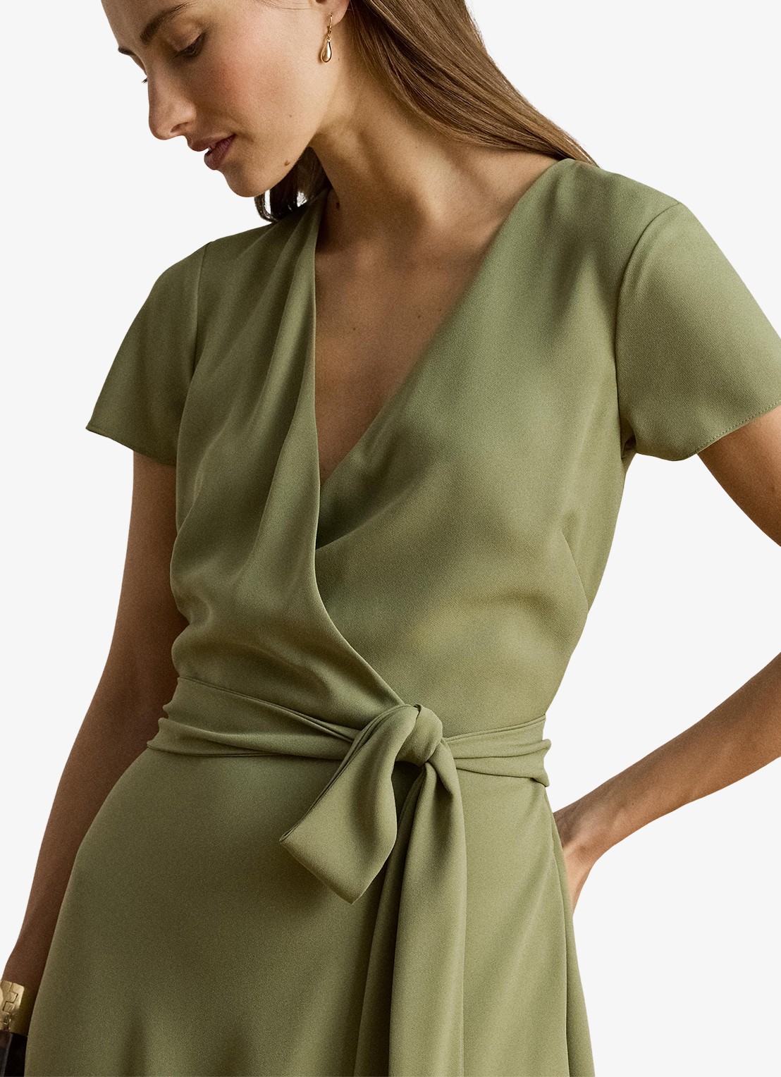 Ralph Lauren Midi wikkeljurk met strikceintuur - detail 4 light agave / beige