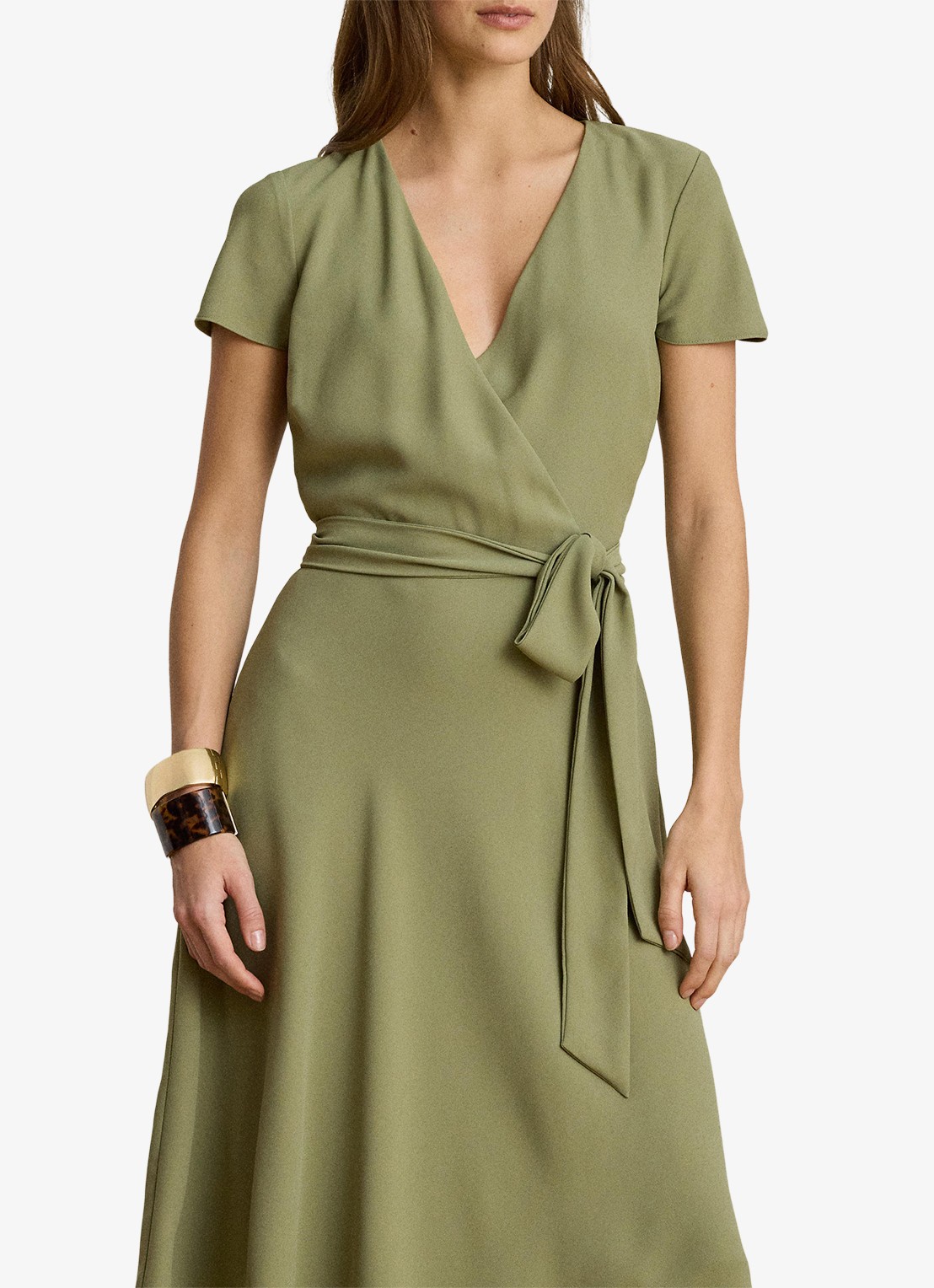 Ralph Lauren Midi wikkeljurk met strikceintuur - detail 5 light agave / beige