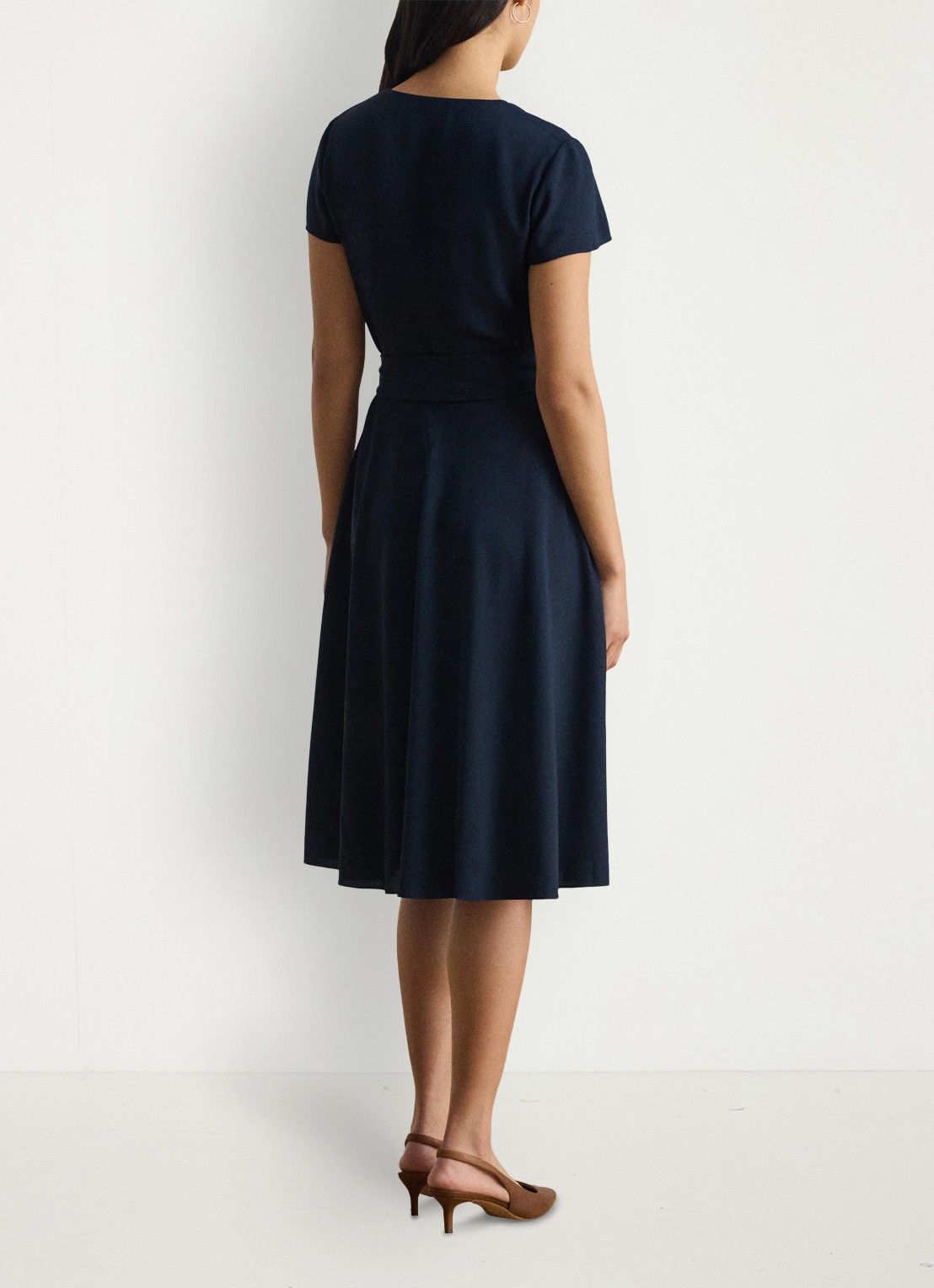 Ralph Lauren Midi wikkeljurk met strikceintuur - achterkant blauw