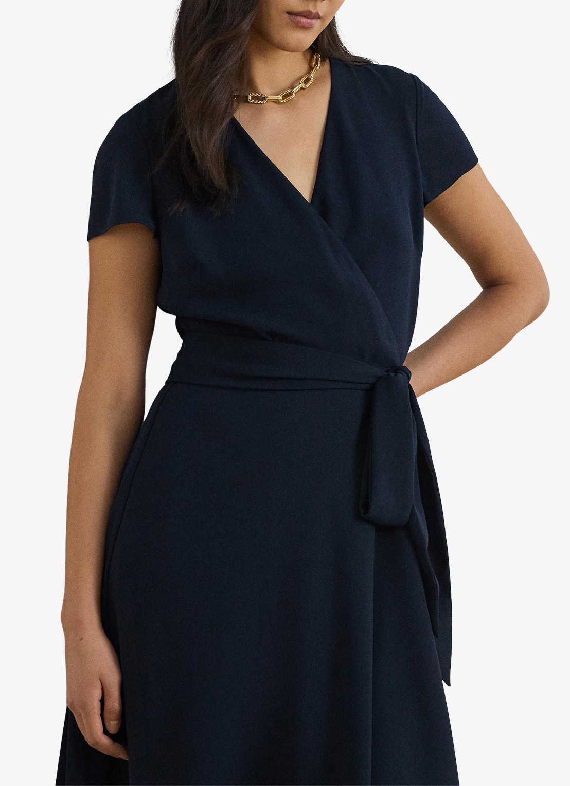 Ralph Lauren Midi wikkeljurk met strikceintuur - detail 2 blauw