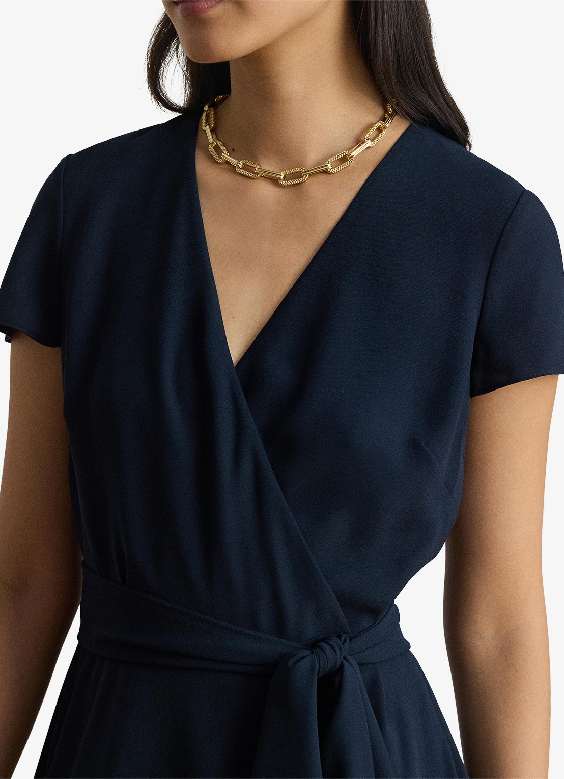 Ralph Lauren Midi wikkeljurk met strikceintuur - detail 3 blauw
