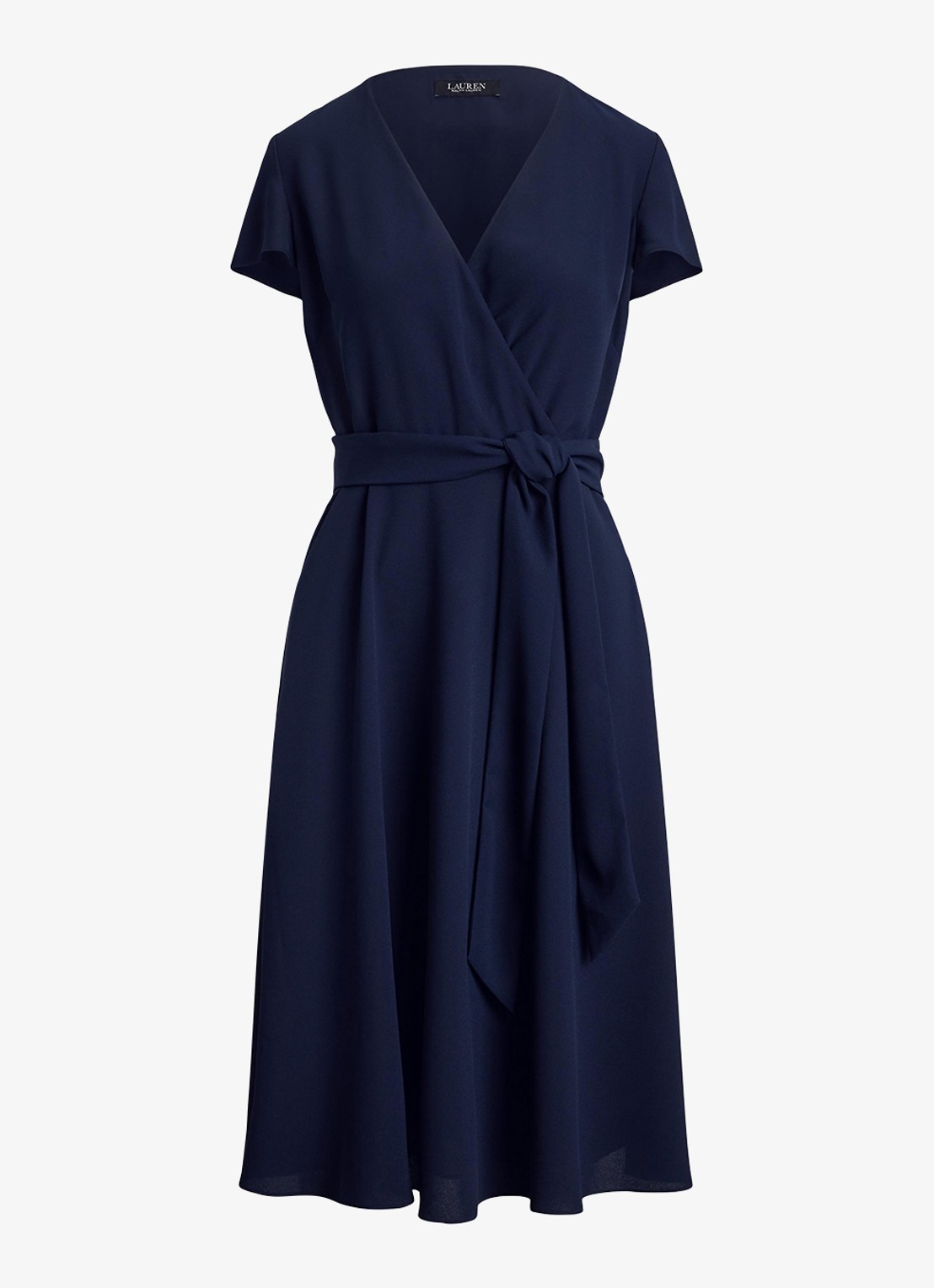 Ralph Lauren Midi wikkeljurk met strikceintuur - voorkant 5 blauw
