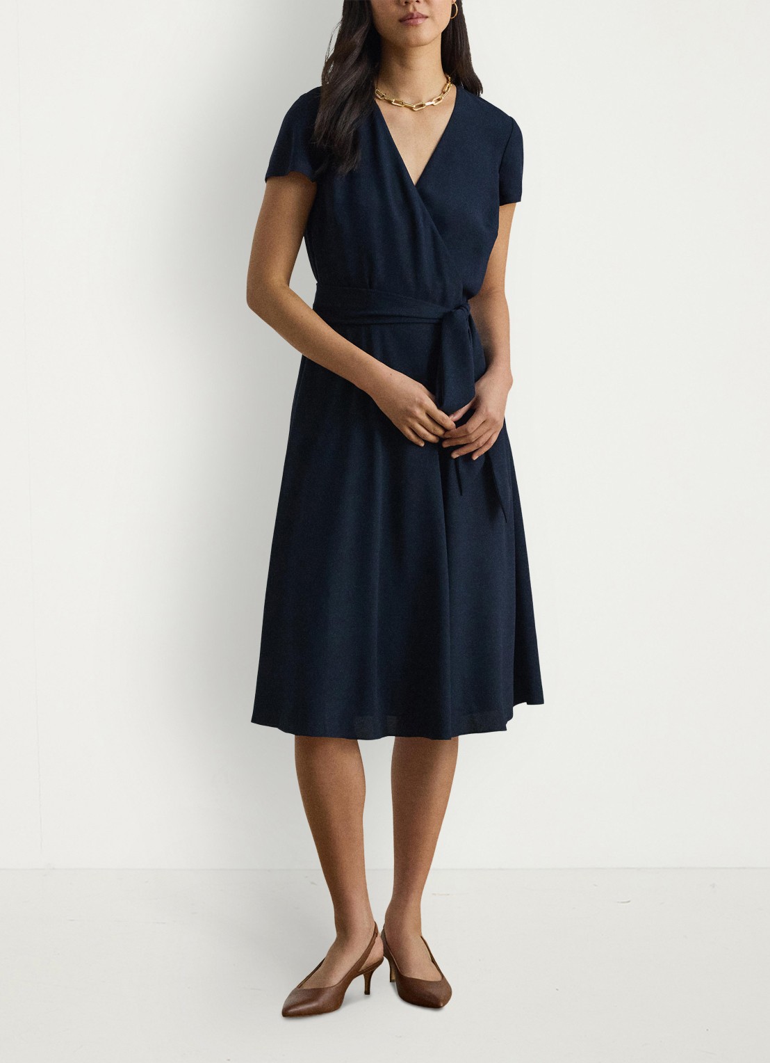 Ralph Lauren Midi wikkeljurk met strikceintuur - voorkant 6 blauw