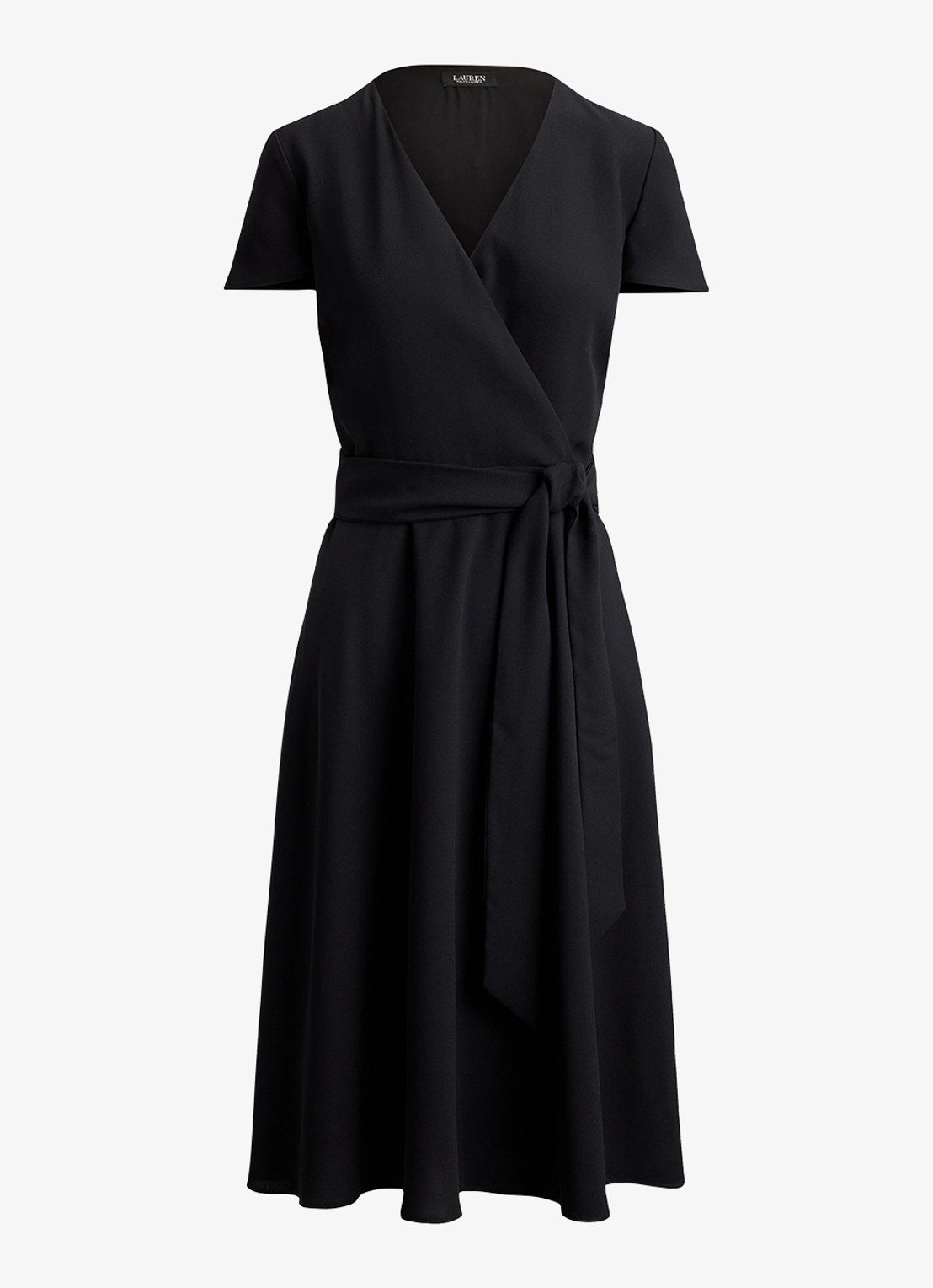 Ralph Lauren Midi wikkeljurk met strikceintuur - voorkant zwart