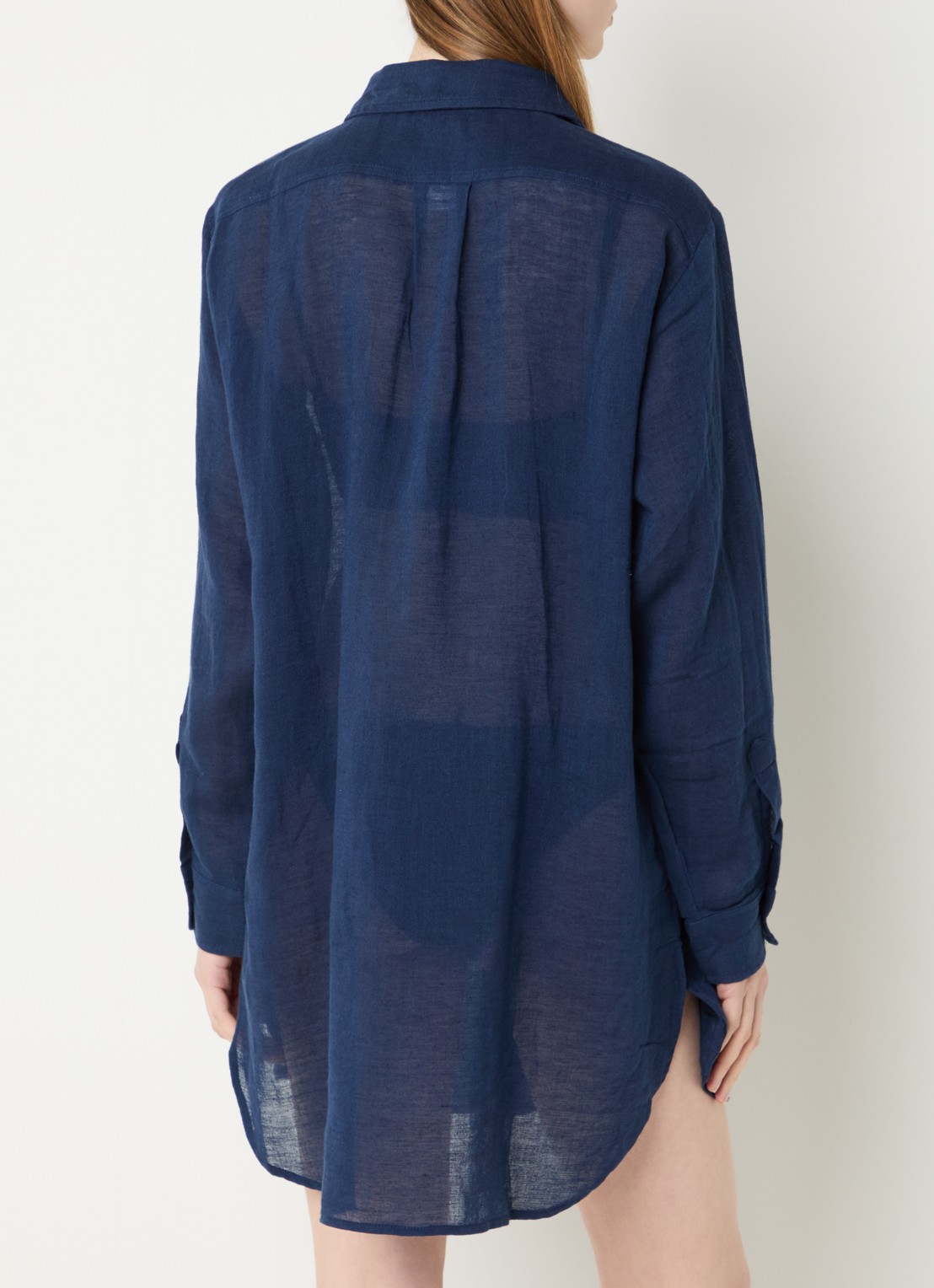 Ralph Lauren Mini blousejurk van linnen - achterkant donkerblauw
