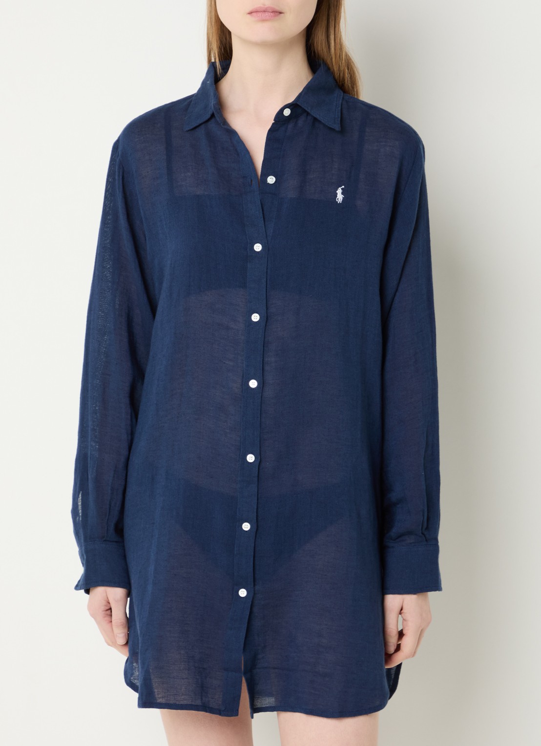 Ralph Lauren Mini blousejurk van linnen - detail 4 donkerblauw