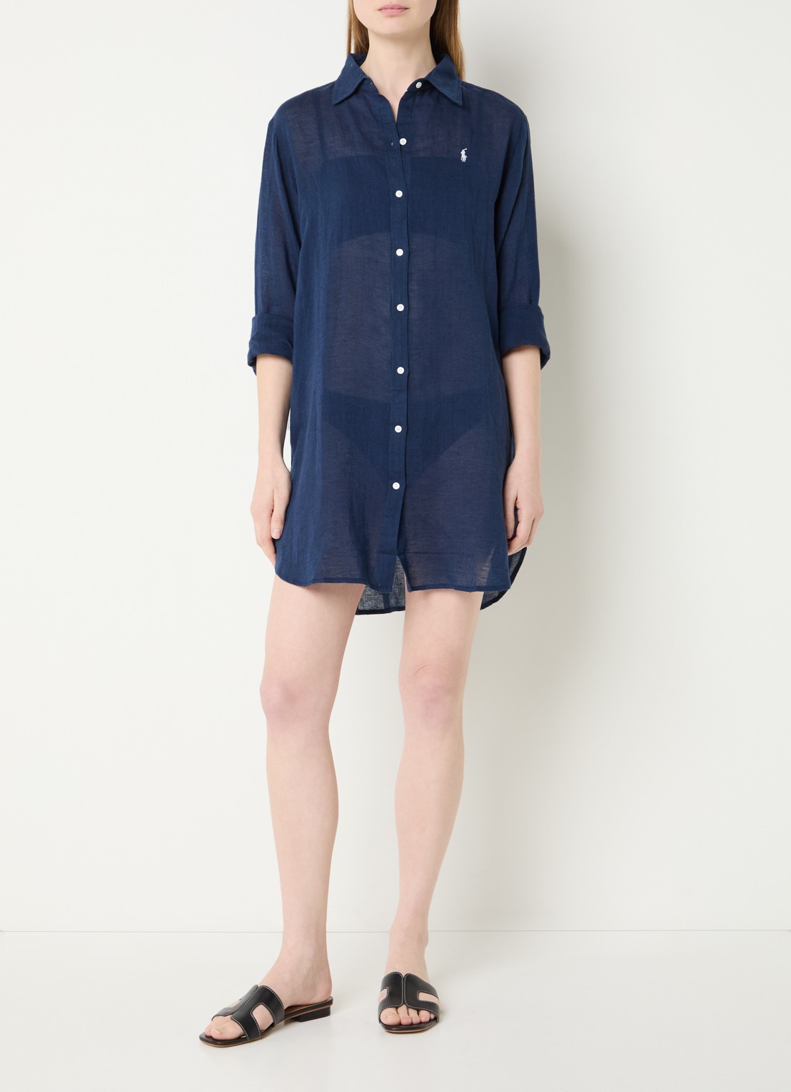 Ralph Lauren Mini blousejurk van linnen - voorkant 3 donkerblauw