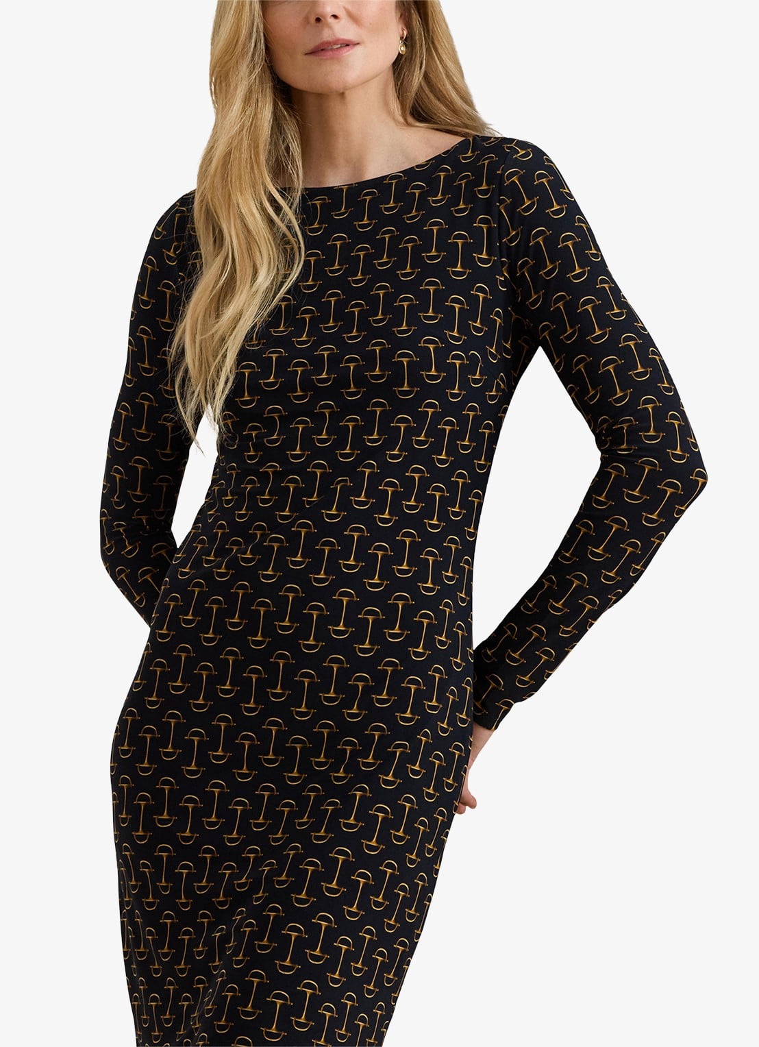 Ralph Lauren Mini jurk met boothals en grafische print - detail 3 zwart