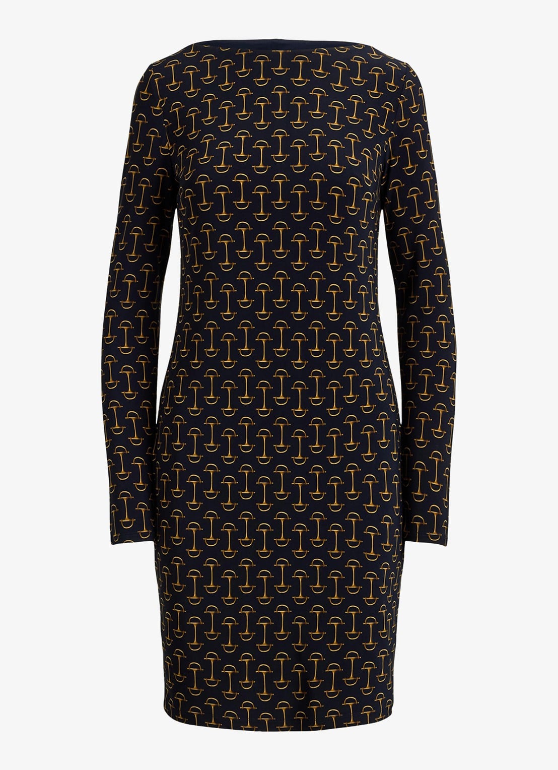 Ralph Lauren Mini jurk met boothals en grafische print - voorkant 4 zwart