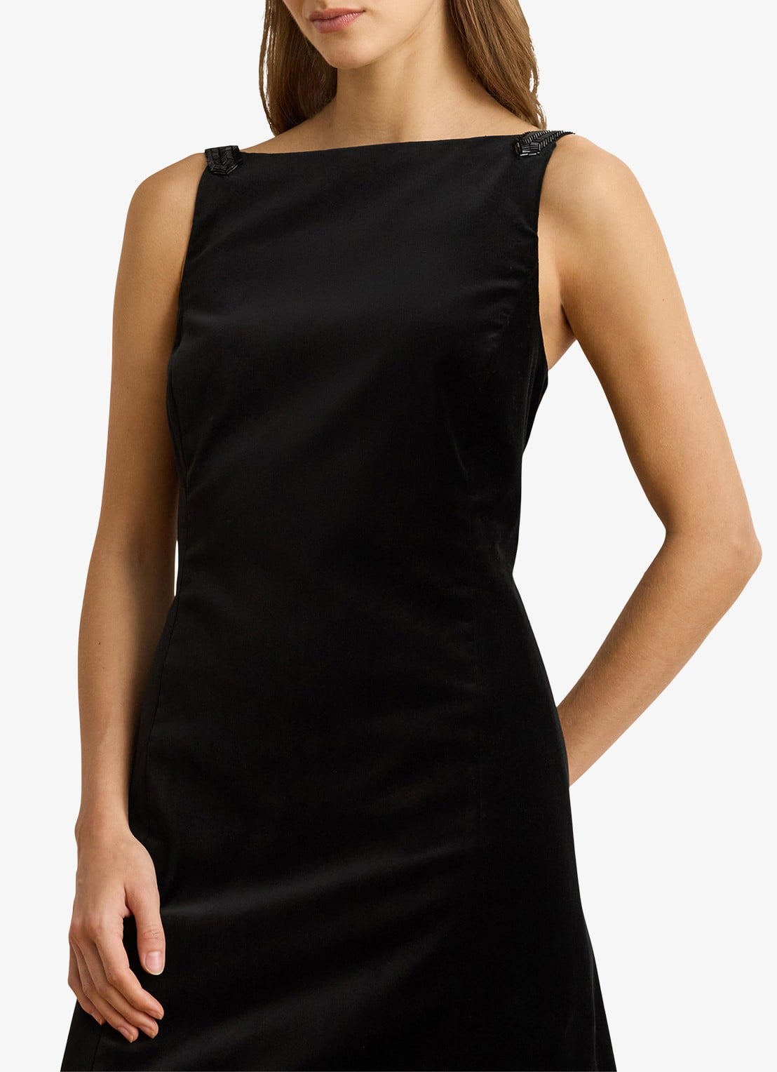 Ralph Lauren Mini jurk met kralendecoratie  - detail 3 black velvet / zwart