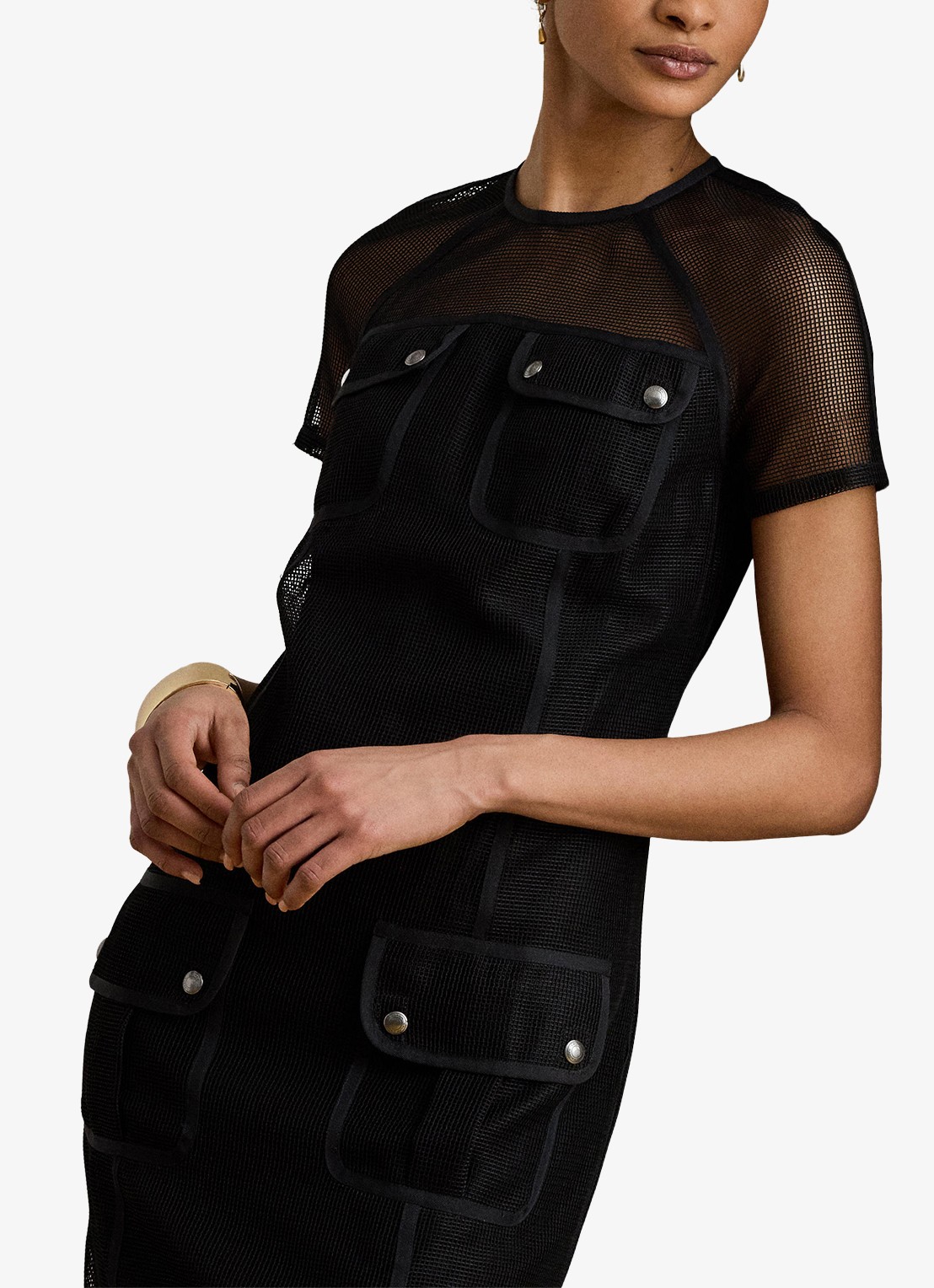 Ralph Lauren Mini jurk van mesh met opgestikte zakken - detail zwart