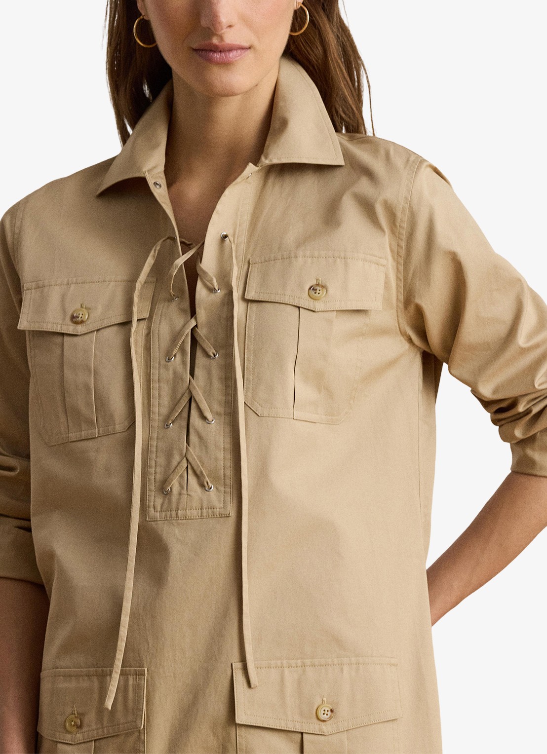 Ralph Lauren Mini tuniekjurk met opgestikte zakken - detail birch tan / beige