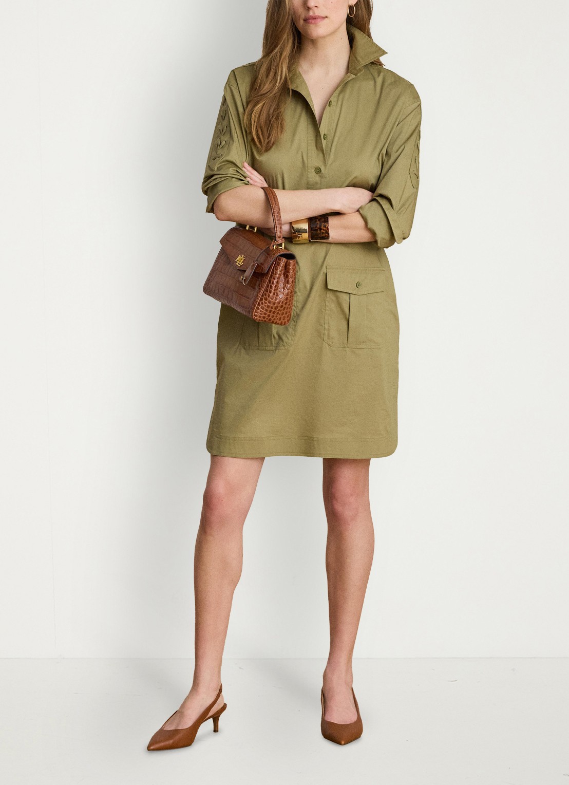 Ralph Lauren Mini tuniekjurk met opgestikte zakken - voorkant 5 light agave / groen