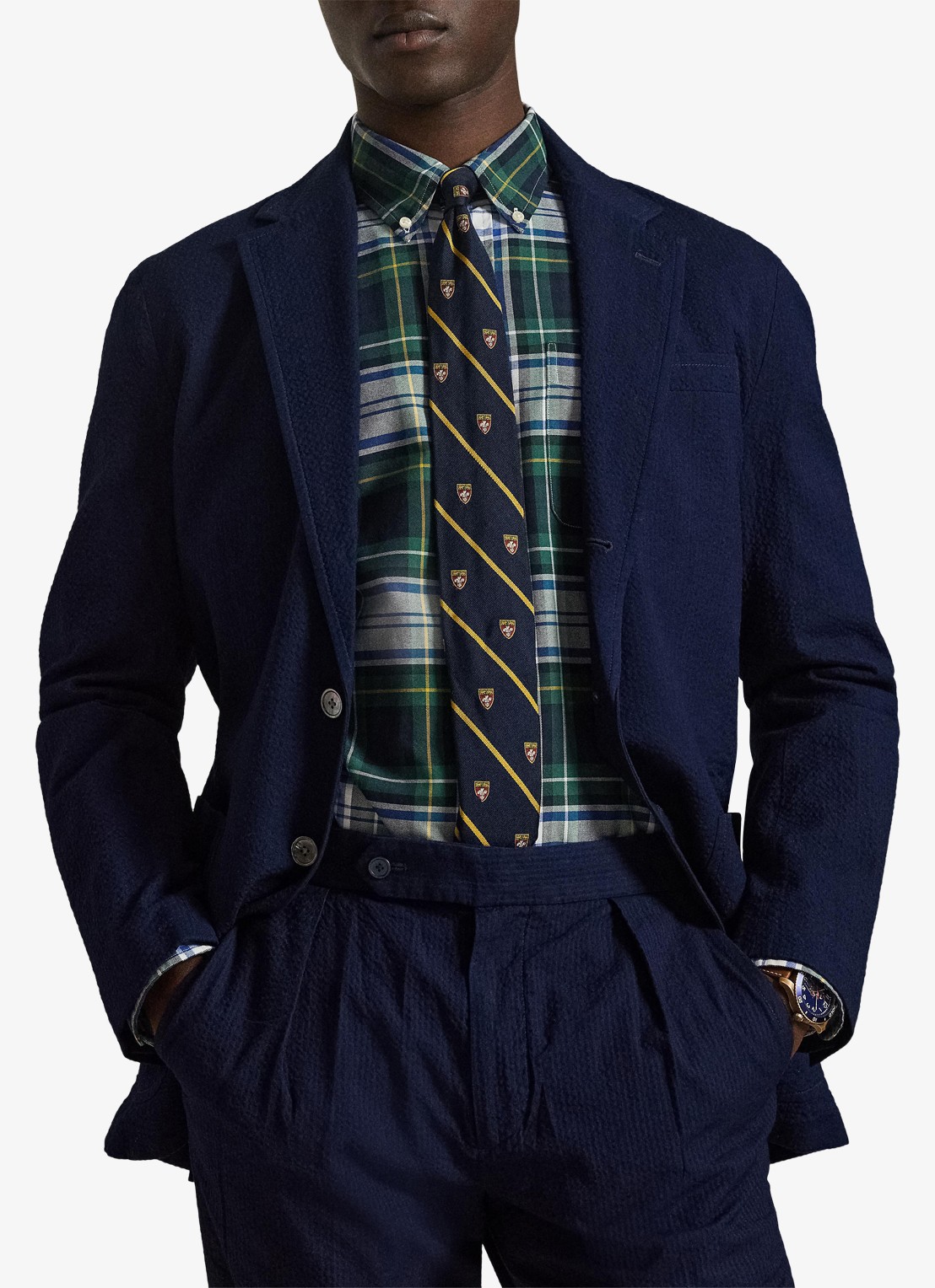 Ralph Lauren Modern fit colbert met ribstructuur en opgestikte zakken - voorkant 4 indigo