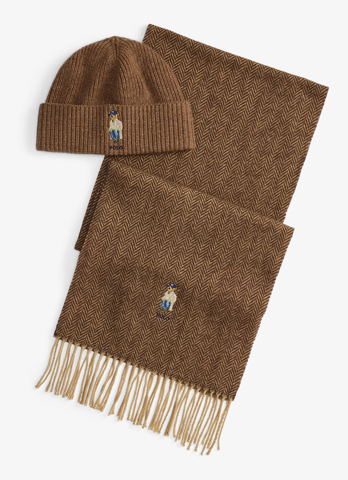 Ralph Lauren Muts en sjaal van wol in giftbox - voorkant brown heather / bruin