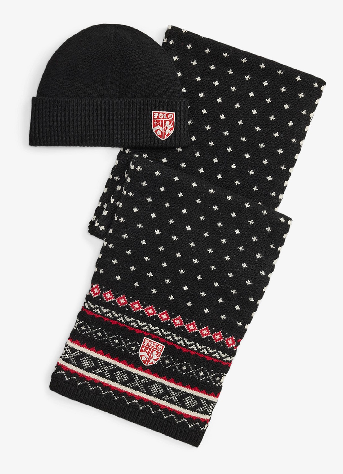 Ralph Lauren Muts en sjaal van wol in giftbox - voorkant black multi / zwart