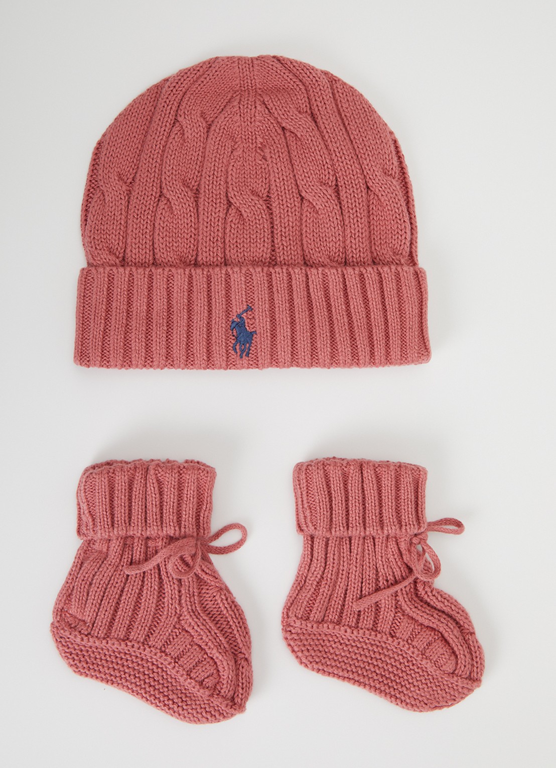 Ralph Lauren Muts en slofjes cadeauset van katoen  - voorkant 2 roze