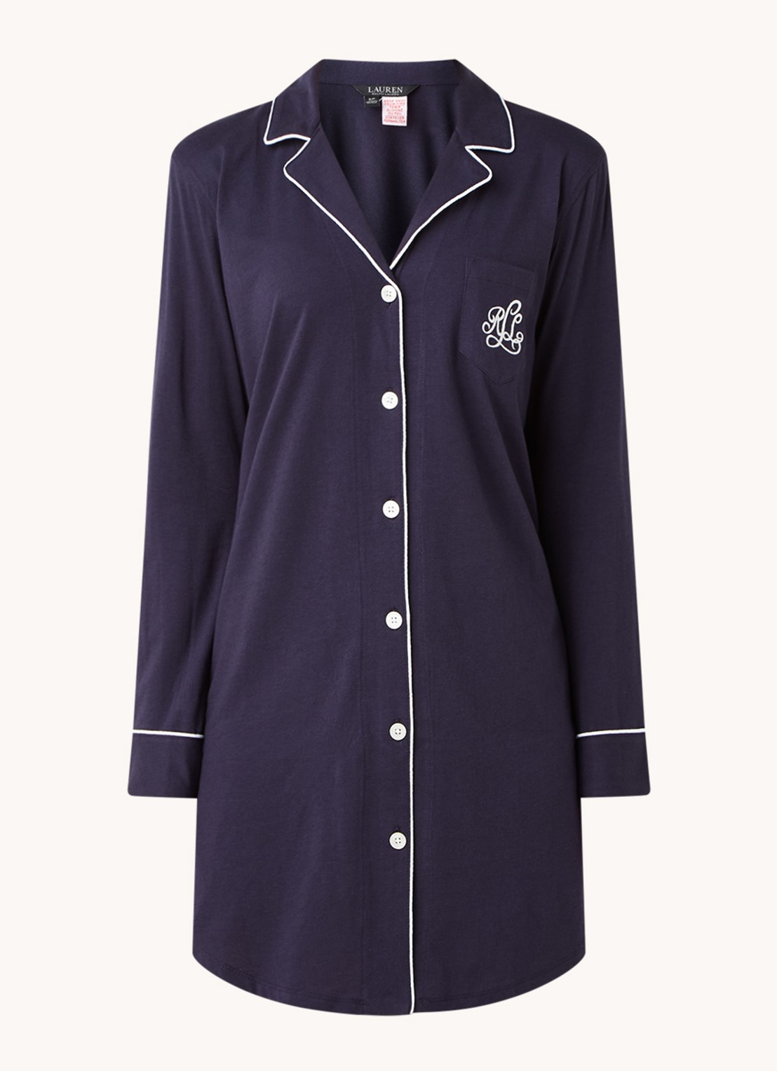 Ralph Lauren Nachthemd met logoborduring - voorkant donkerblauw