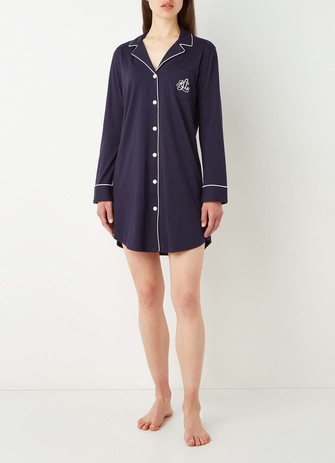 Ralph Lauren Nachthemd met logoborduring - voorkant 2 donkerblauw