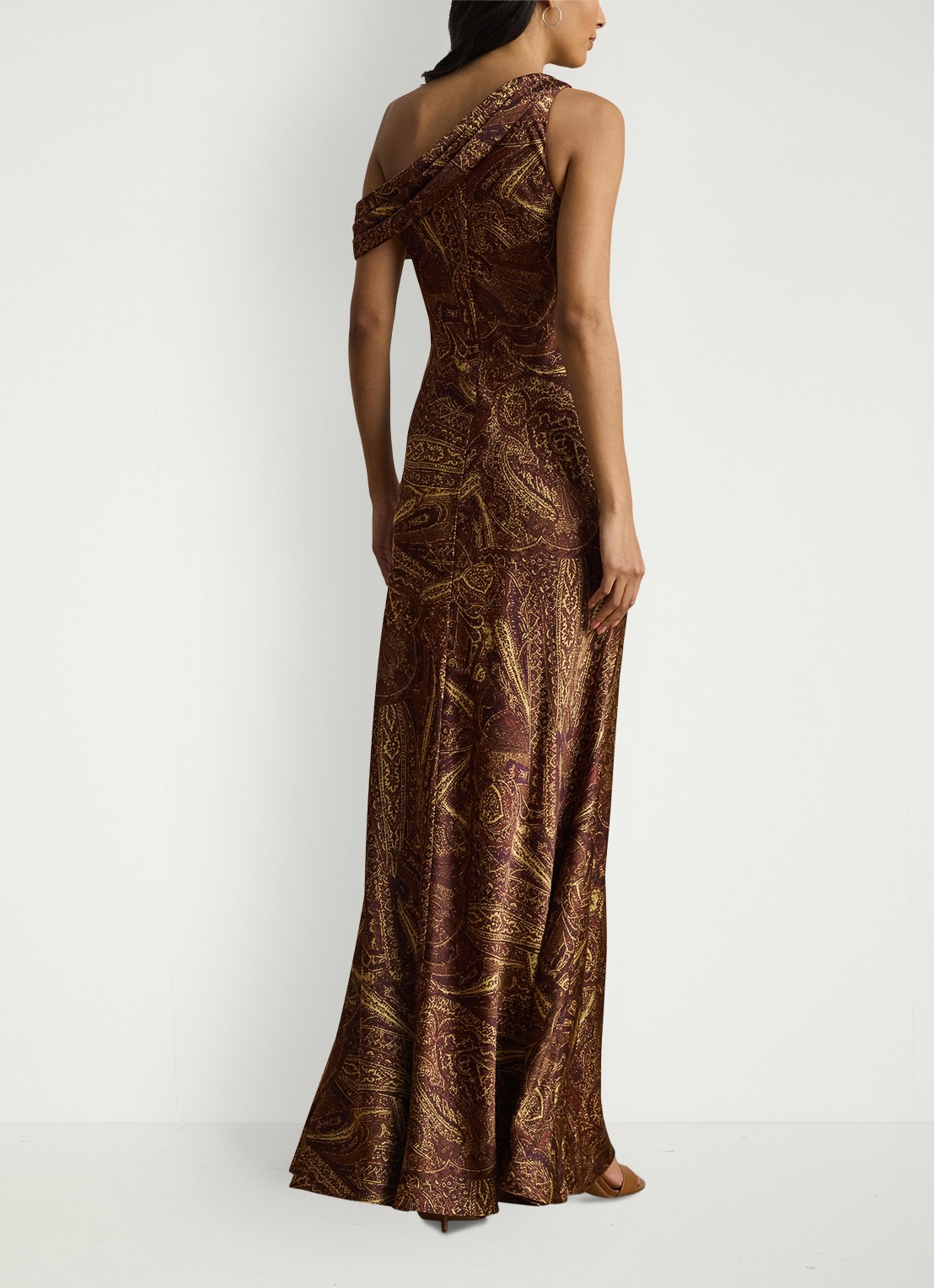 Ralph Lauren Off shoulder maxi jurk met gespdetail en print - achterkant 3 cinnamon multi / bruin