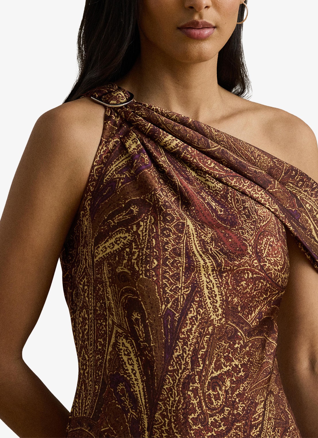 Ralph Lauren Off shoulder maxi jurk met gespdetail en print - detail 2 cinnamon multi / bruin